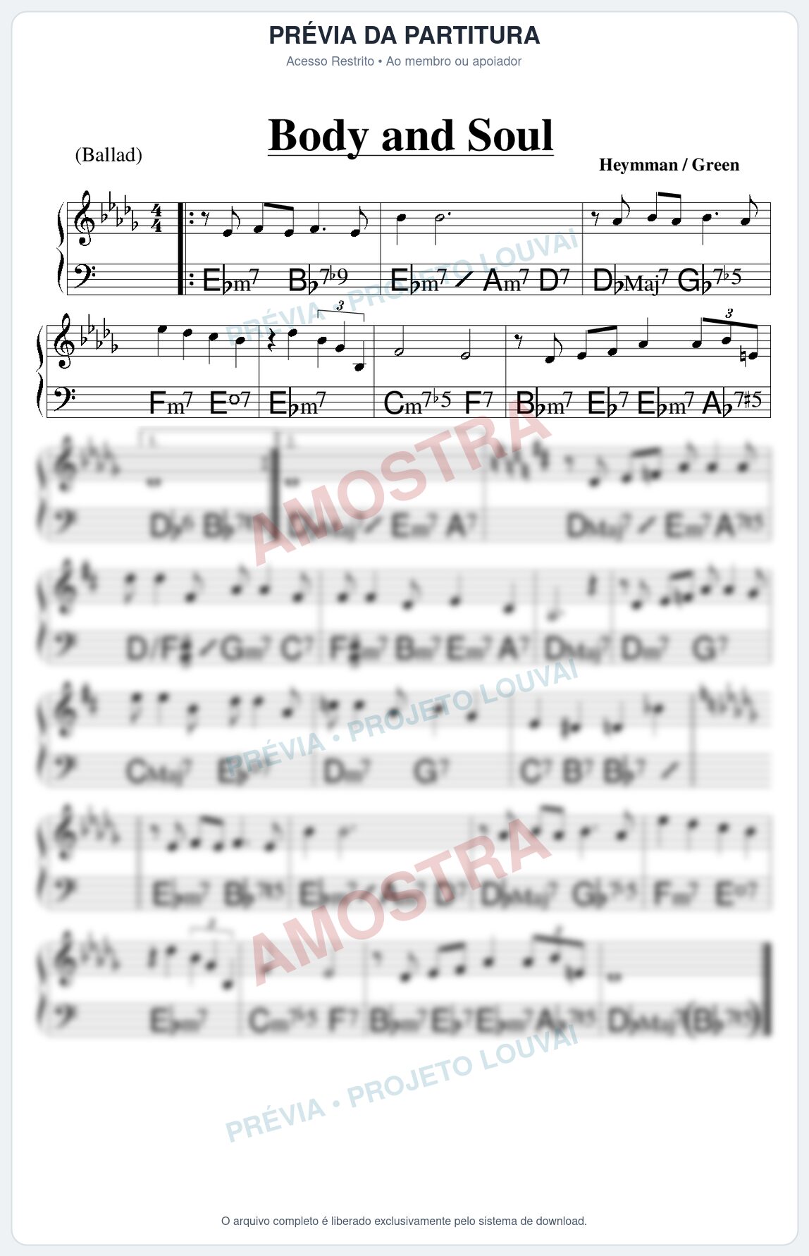 Prévia protegida da primeira página da partitura Partitura para Flauta Transversal - Body and Soul - Real Book de Jazz