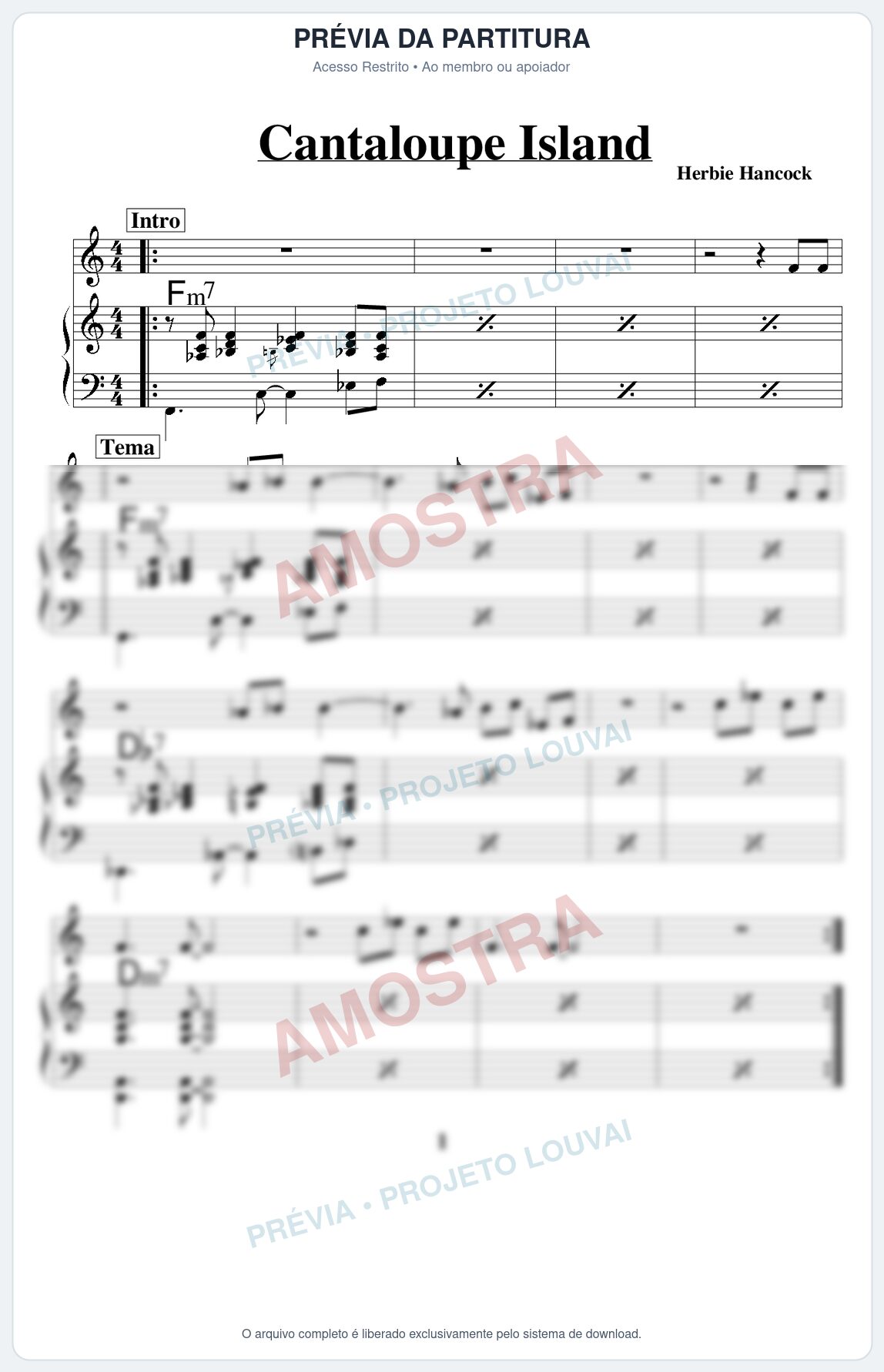 Prévia protegida da primeira página da partitura Partitura para Violino - Cantaloupe Island - Real Book de Jazz