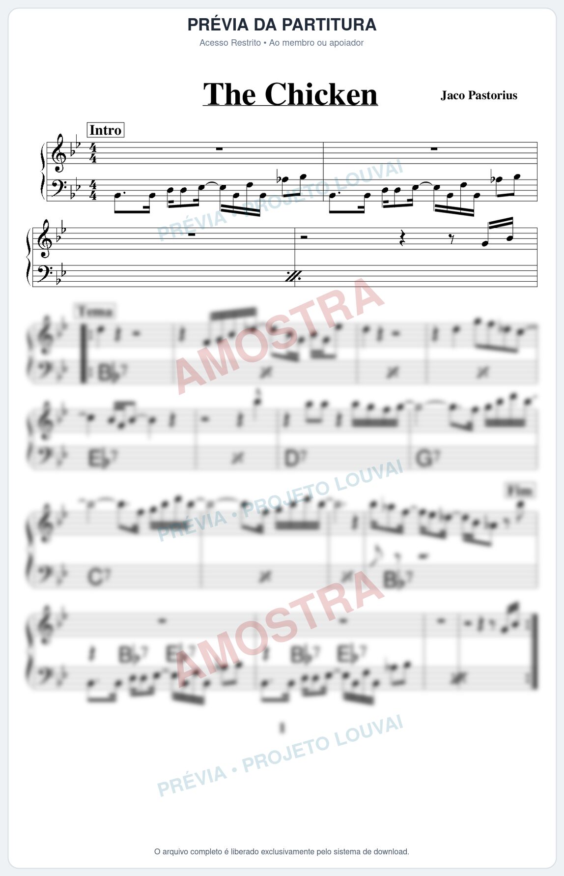 Prévia protegida da primeira página da partitura Partitura para Saxofone Alto - The Chicken - Real Book de Jazz