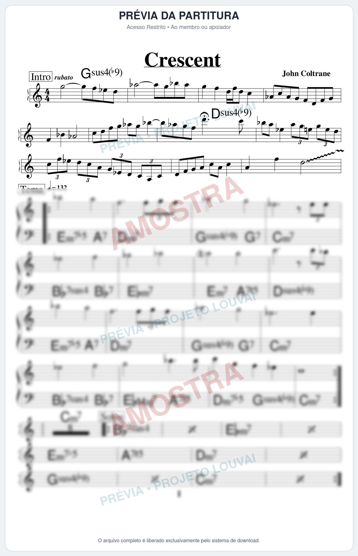 Prévia protegida da primeira página da partitura Partitura para Saxofone Tenor - Crescent - Real Book de Jazz