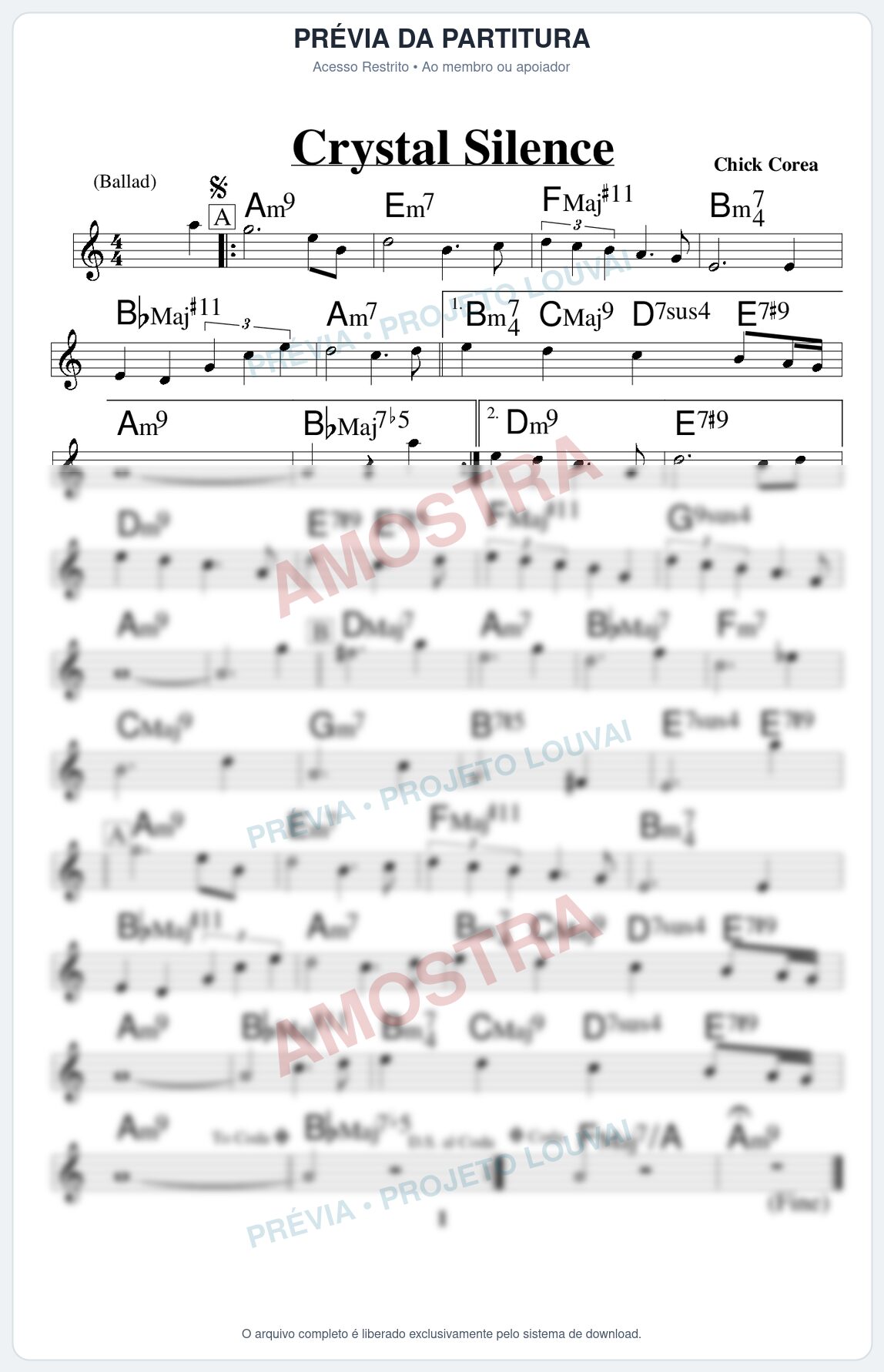 Prévia protegida da primeira página da partitura Partitura para Trompete em Bb - Crystal Silence - Real Book de Jazz