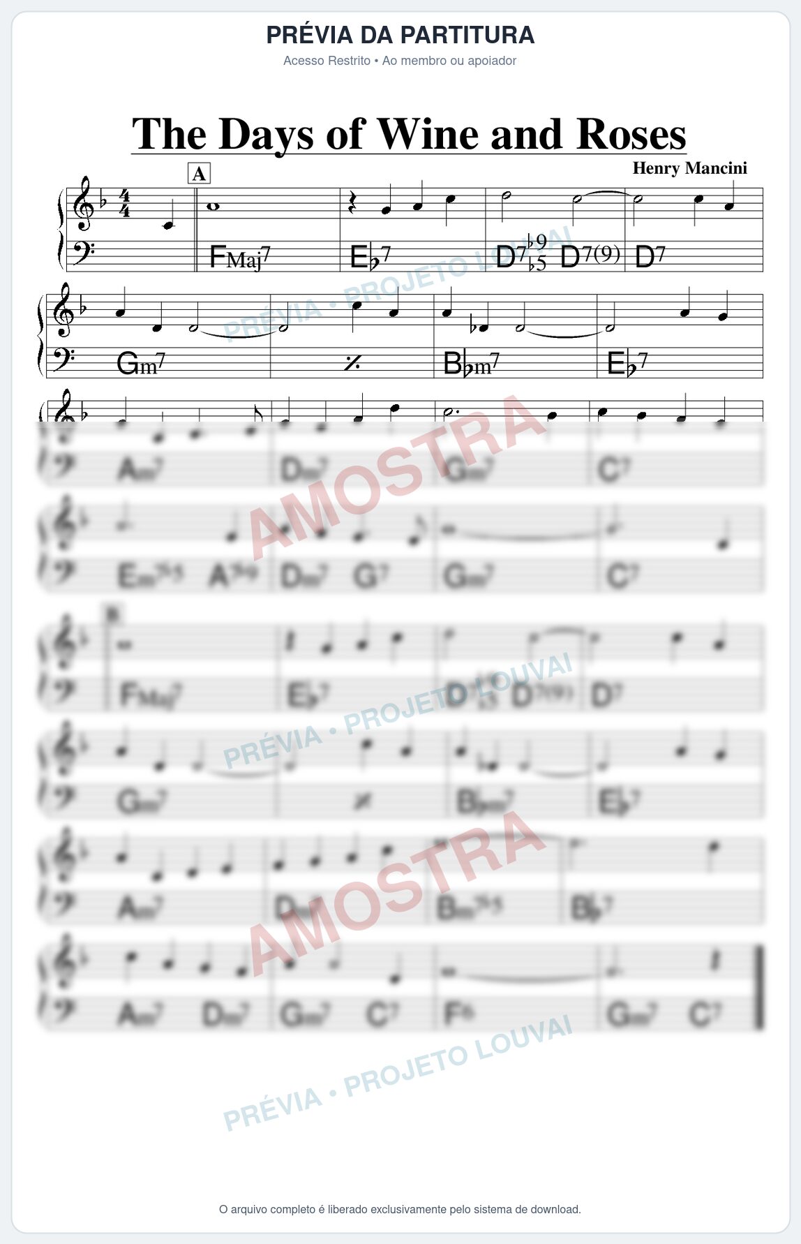 Prévia protegida da primeira página da partitura Partitura para Trompete em Bb - The Days of Wine and Roses - Real Book de Jazz