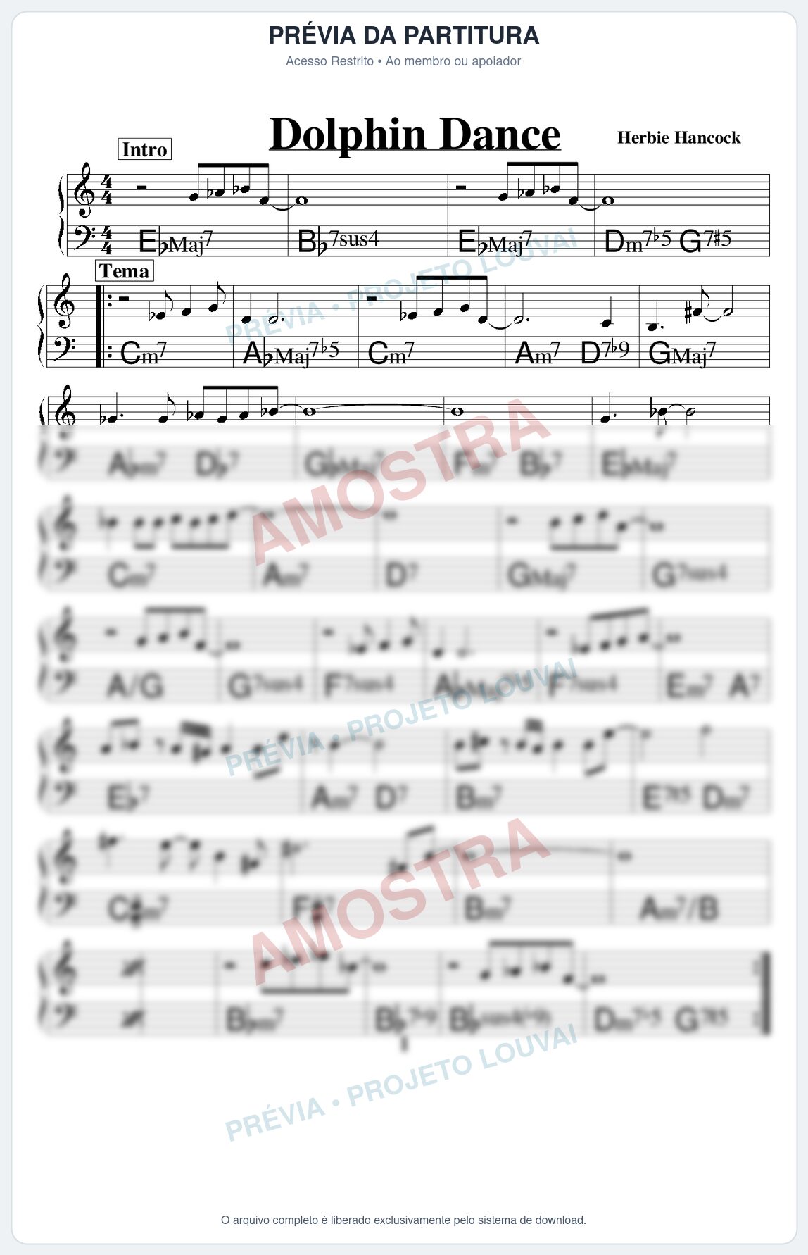 Prévia protegida da primeira página da partitura Partitura para Saxofone Tenor - Dolphin Dance - Real Book de Jazz