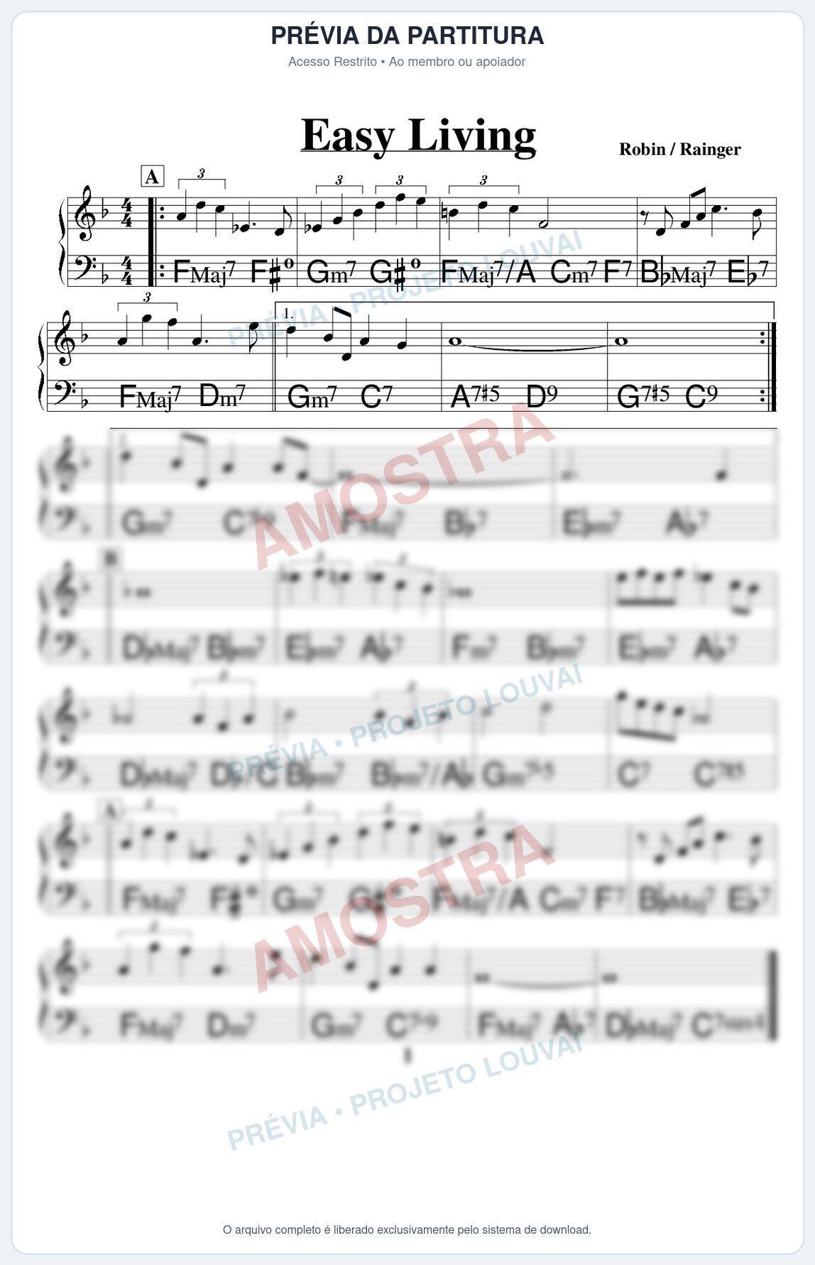Prévia protegida da primeira página da partitura Partitura para Violino - Easy Living - Real Book de Jazz
