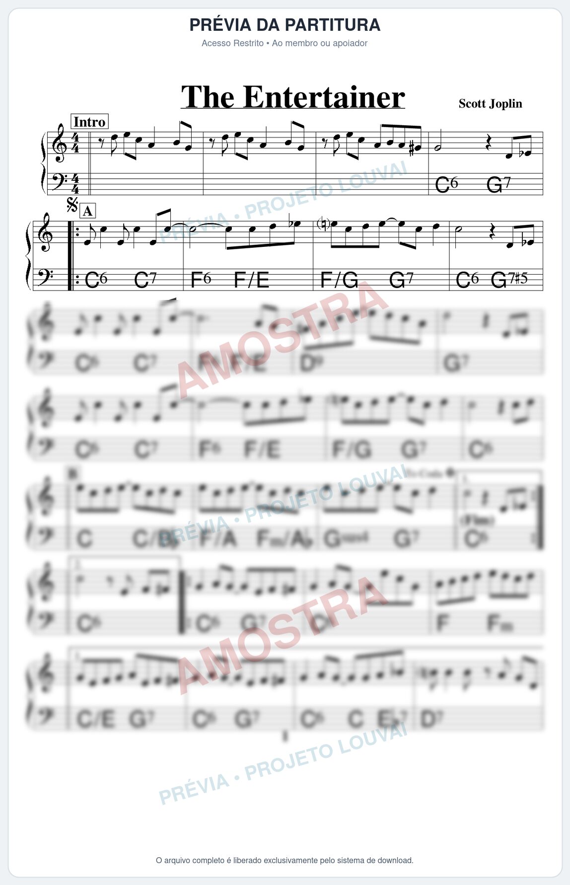 Prévia protegida da primeira página da partitura Partitura para Trompete em Bb - The Entertainer - Real Book de Jazz