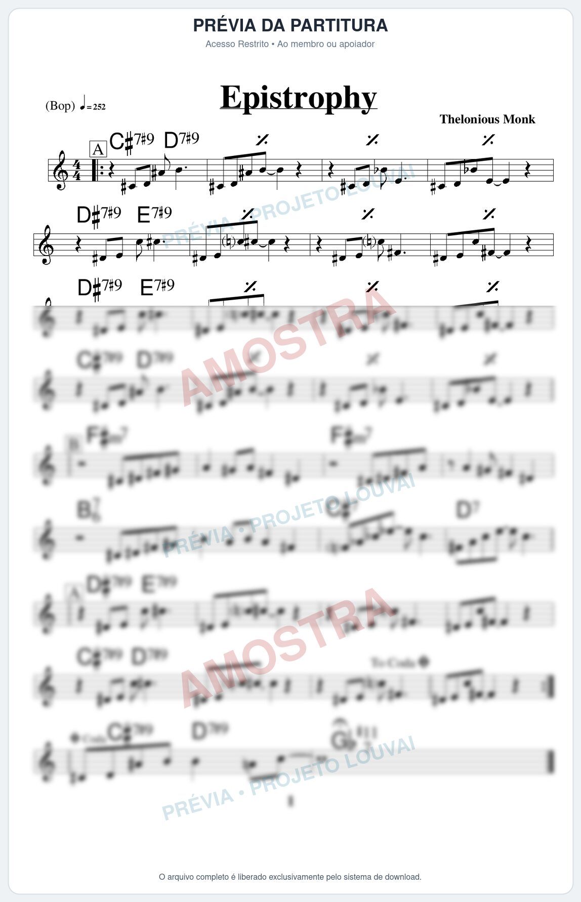 Prévia protegida da primeira página da partitura Partitura para Trompete em Bb - Epistrophy - Real Book de Jazz