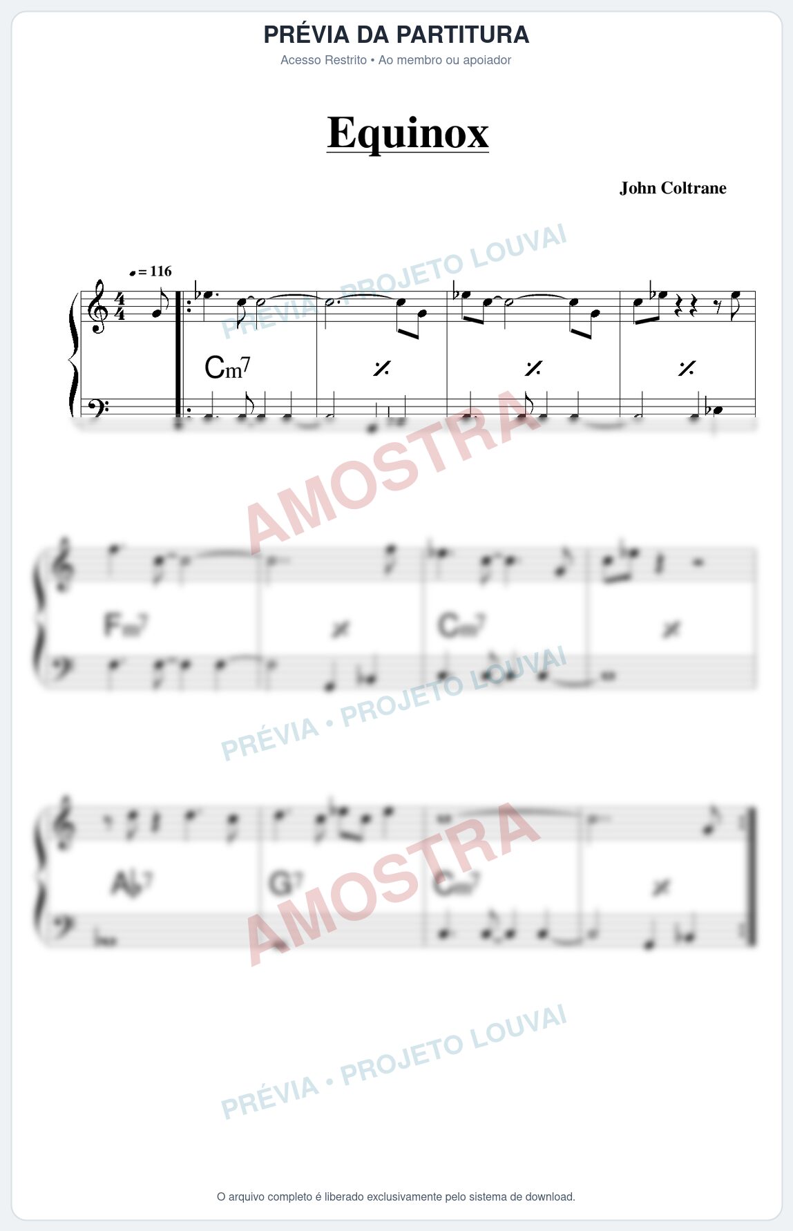 Prévia protegida da primeira página da partitura Partitura para Saxofone Tenor - Equinox - Real Book de Jazz