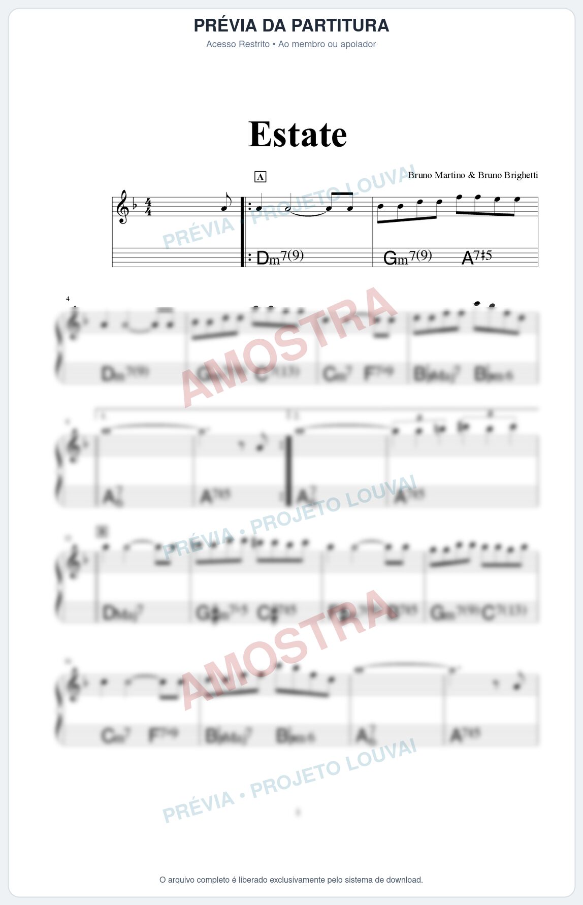Prévia protegida da primeira página da partitura Partitura para Saxofone Tenor - Estate - Real Book de Jazz