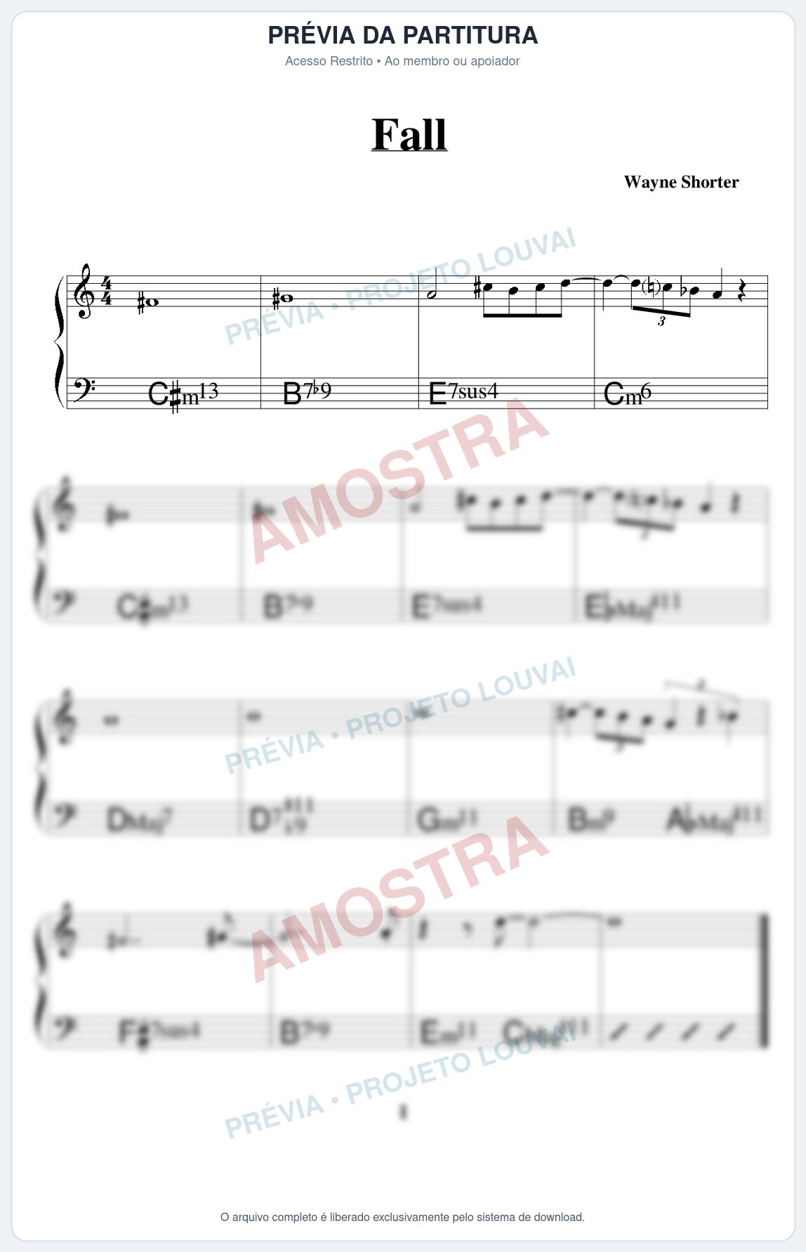 Prévia protegida da primeira página da partitura Partitura para Saxofone Alto - Fall - Real Book de Jazz