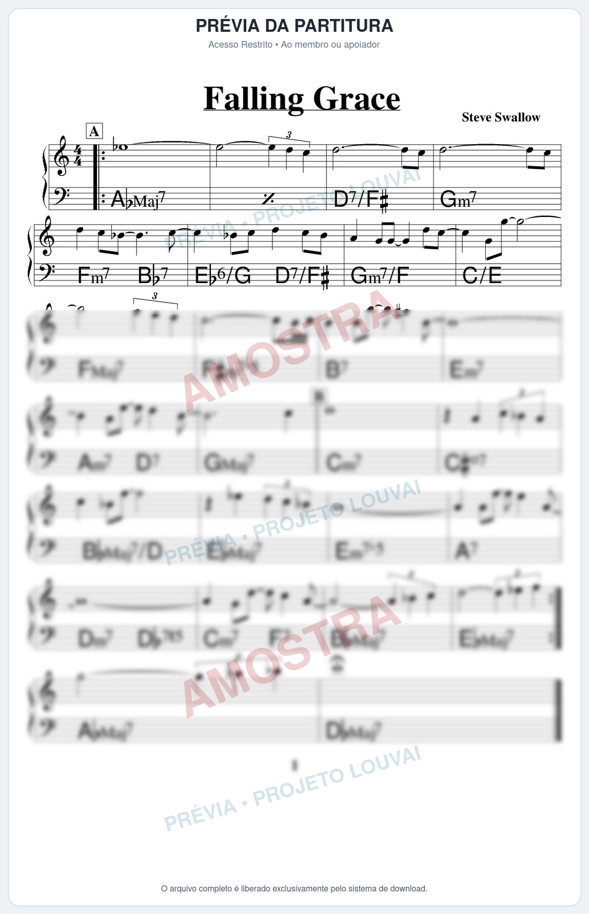 Prévia protegida da primeira página da partitura Partitura para Flauta Transversal - Falling Grace - Real Book de Jazz