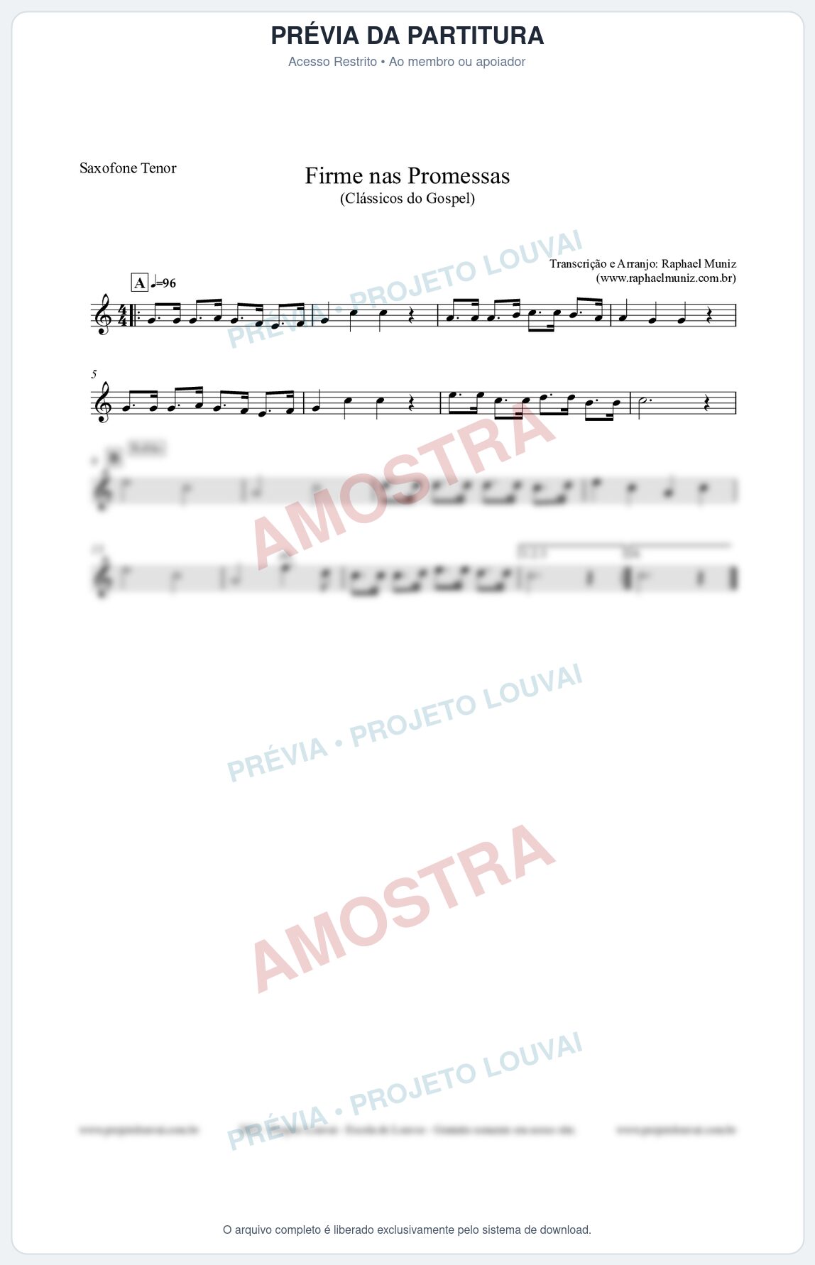 Prévia protegida da primeira página da partitura Partitura para Saxofone Tenor - Firme nas Promessas - Harpa Cristã nº107 - Clássicos do Gospel