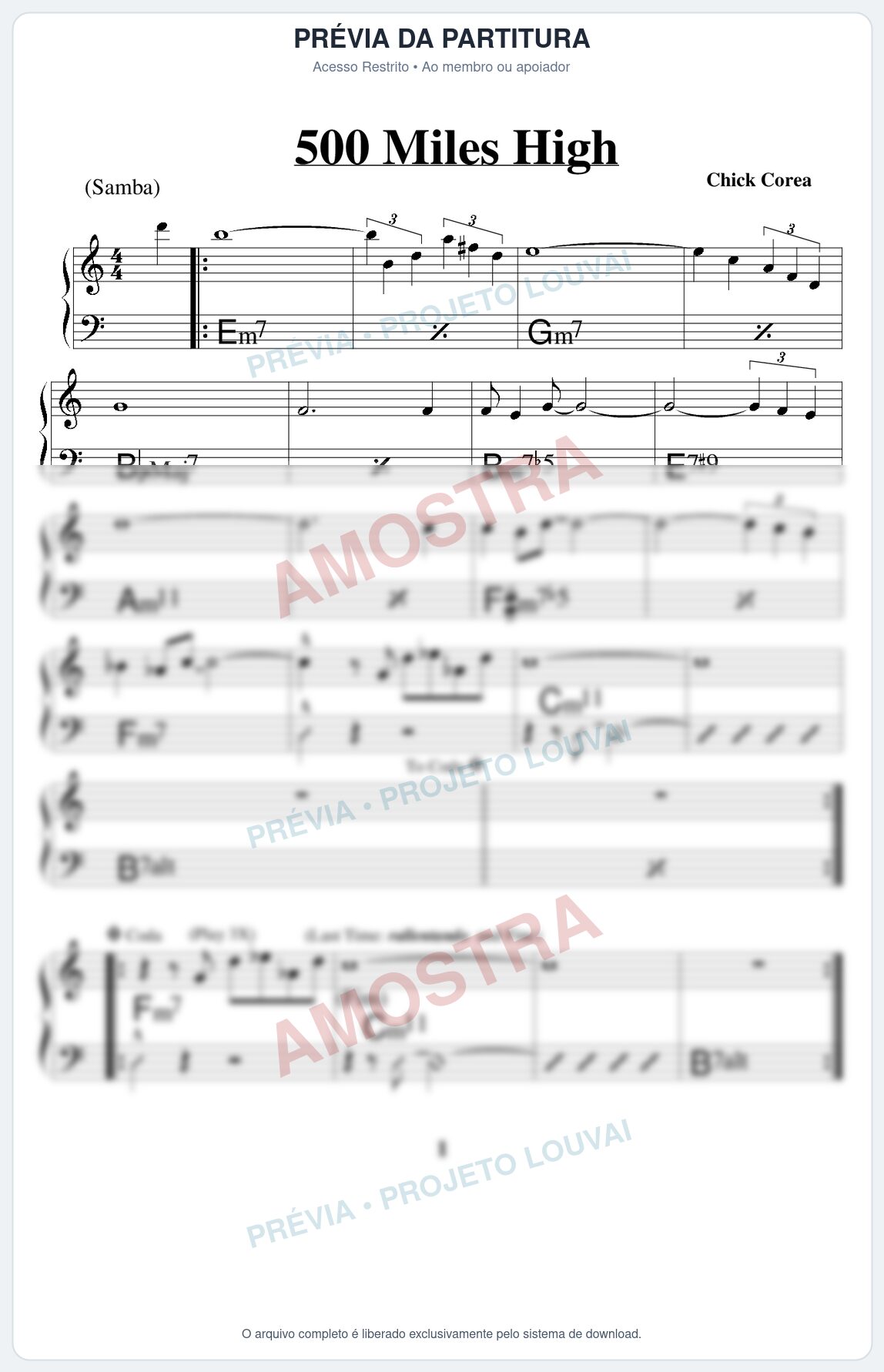 Prévia protegida da primeira página da partitura Partitura para Violino - 500 Miles High - Real Book de Jazz
