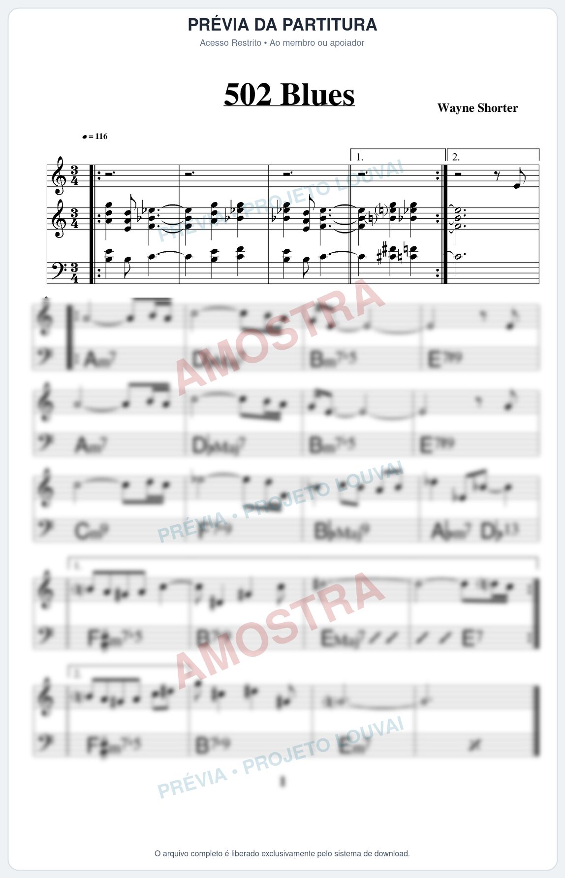 Prévia protegida da primeira página da partitura Partitura para Saxofone Alto - 502 Blues - Real Book de Jazz
