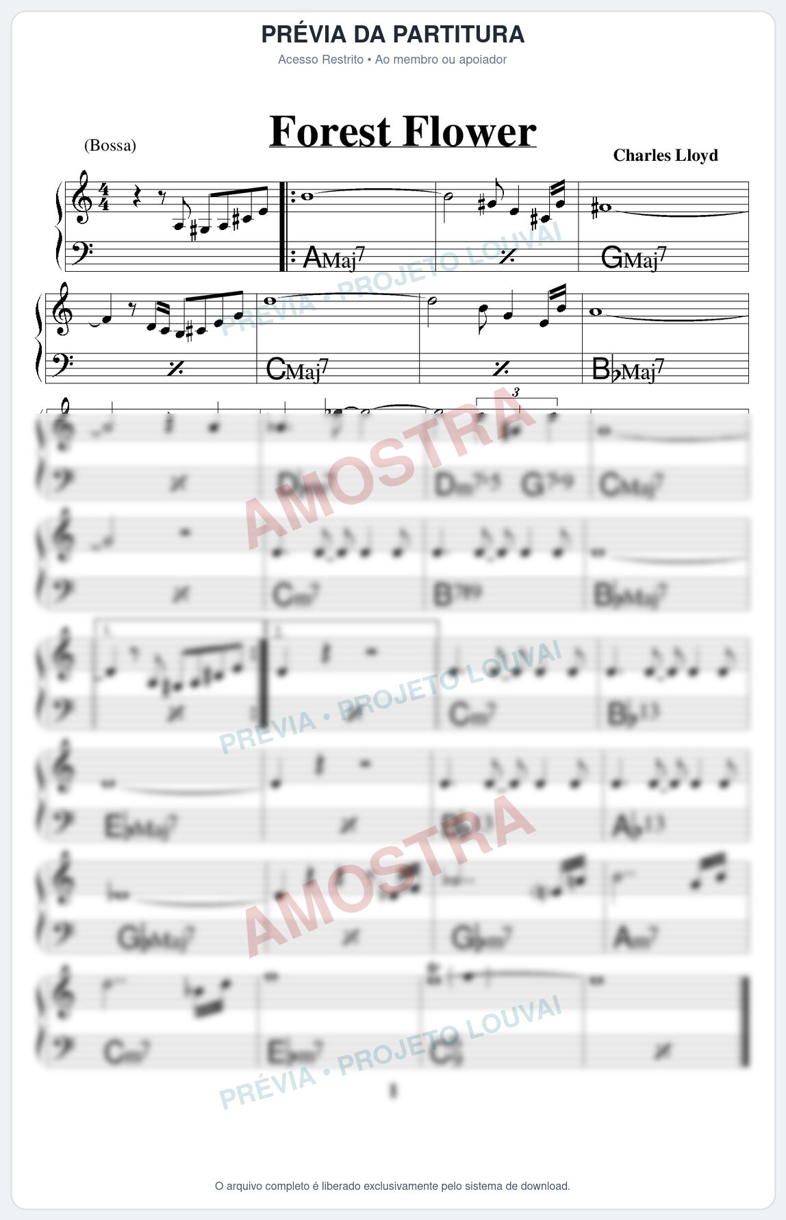 Prévia protegida da primeira página da partitura Partitura para Saxofone Alto - Florest Flower - Real Book de Jazz