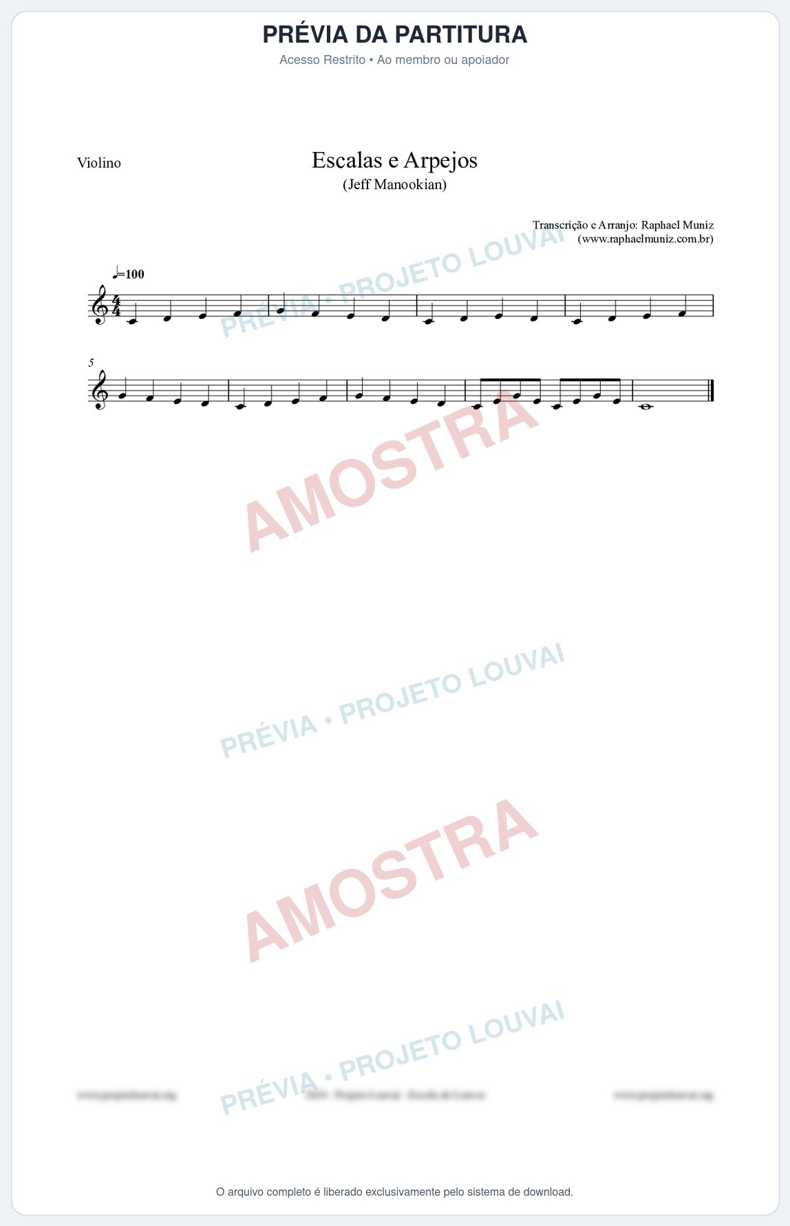 Prévia protegida da primeira página da partitura Partitura para Violino - Escalas e Arpejos - Jeff Manookian