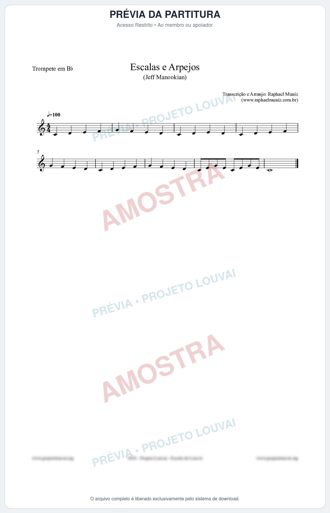 Prévia protegida da primeira página da partitura Partitura para Trompete em Bb - Escalas e Arpejos - Jeff Manookian