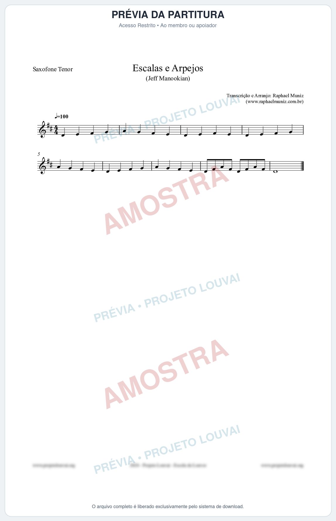 Prévia protegida da primeira página da partitura Partitura para Saxofone Tenor - Escalas e Arpejos - Jeff Manookian