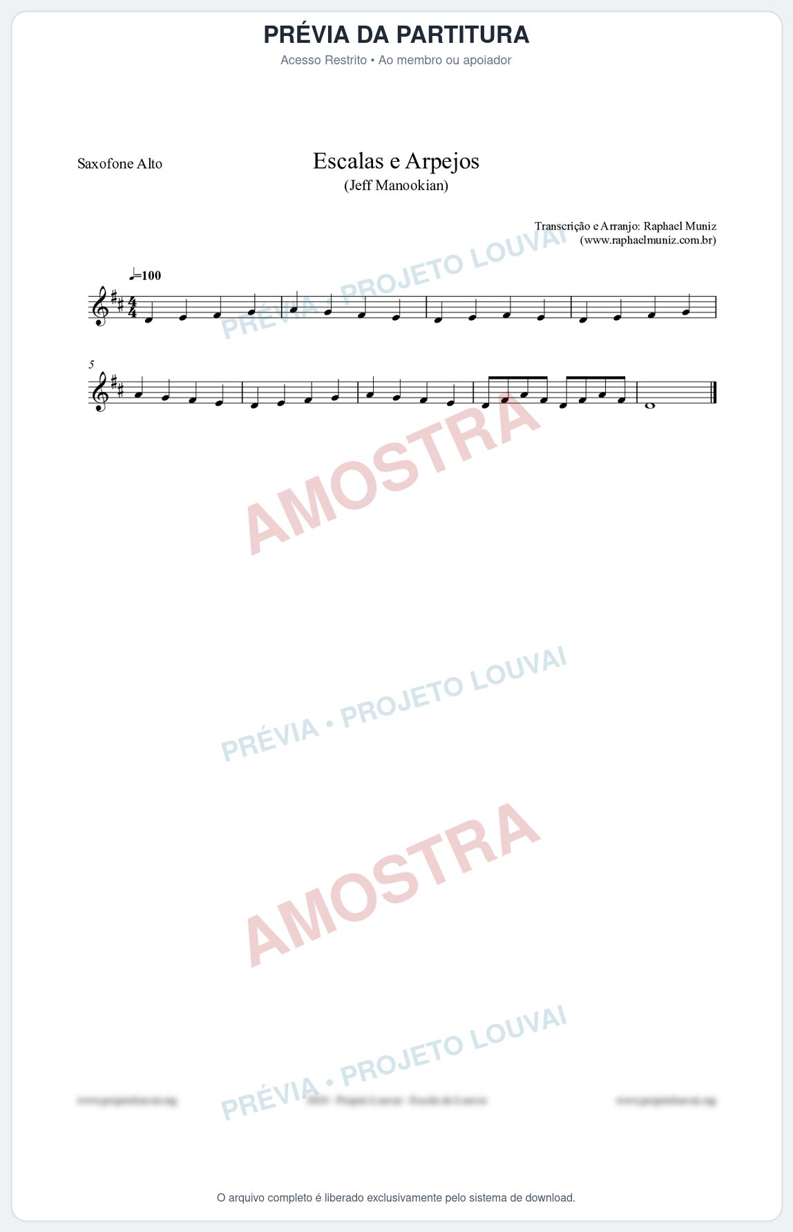 Prévia protegida da primeira página da partitura Partitura para Saxofone Alto - Escalas e Arpejos - Jeff Manookian