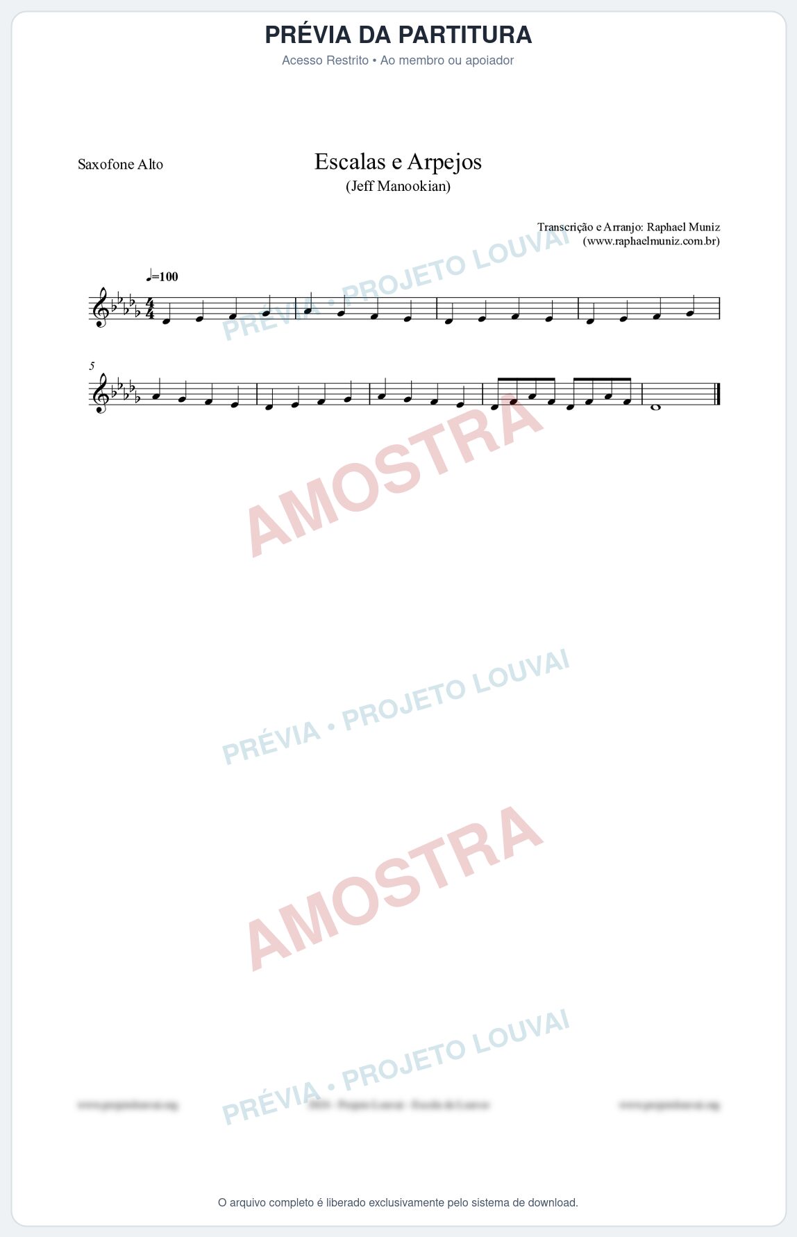 Prévia protegida da primeira página da partitura Partitura para Saxofone Alto - Escalas e Arpejos - Jeff Manookian