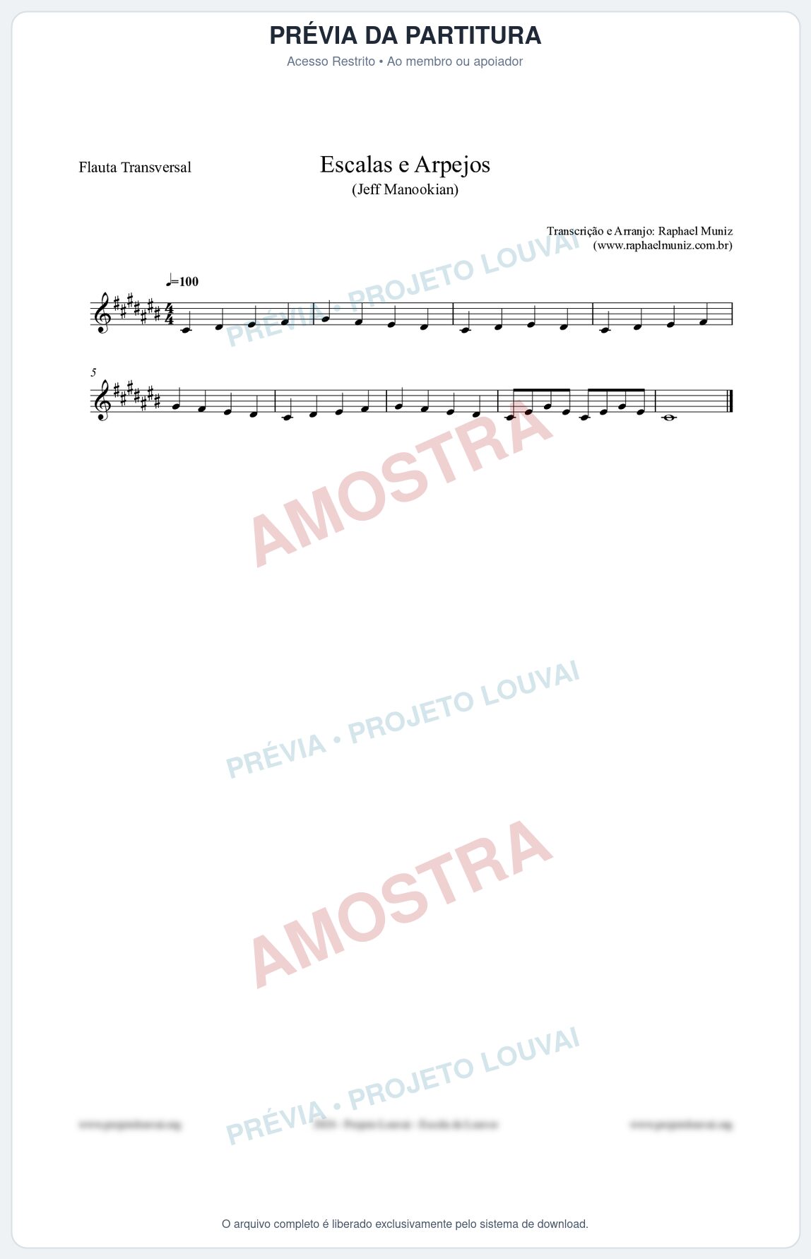 Prévia protegida da primeira página da partitura Partitura para Flauta Transversal - Escalas e Arpejos - Jeff Manookian