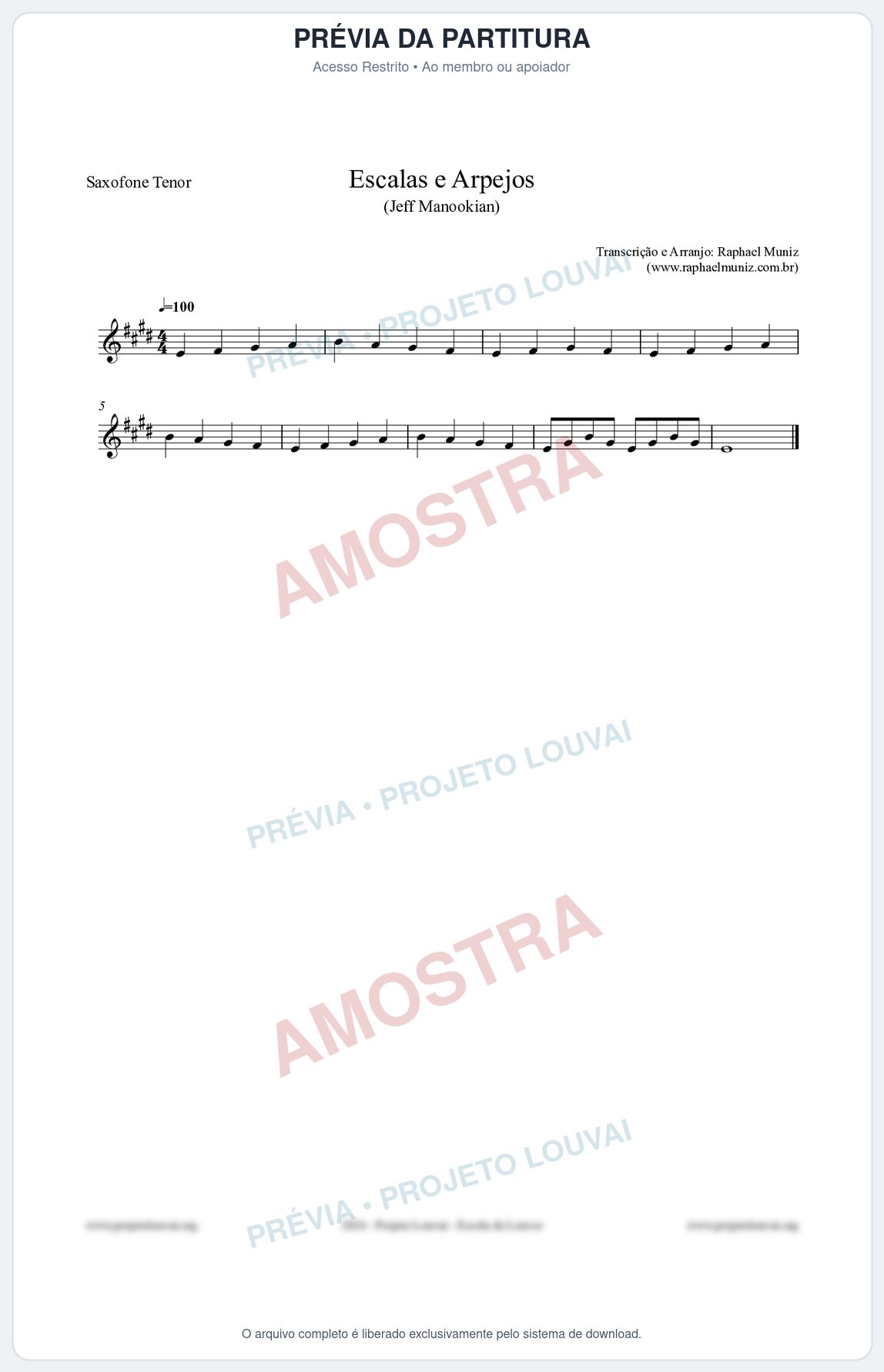 Prévia protegida da primeira página da partitura Partitura para Saxofone Tenor - Escalas e Arpejos - Jeff Manookian