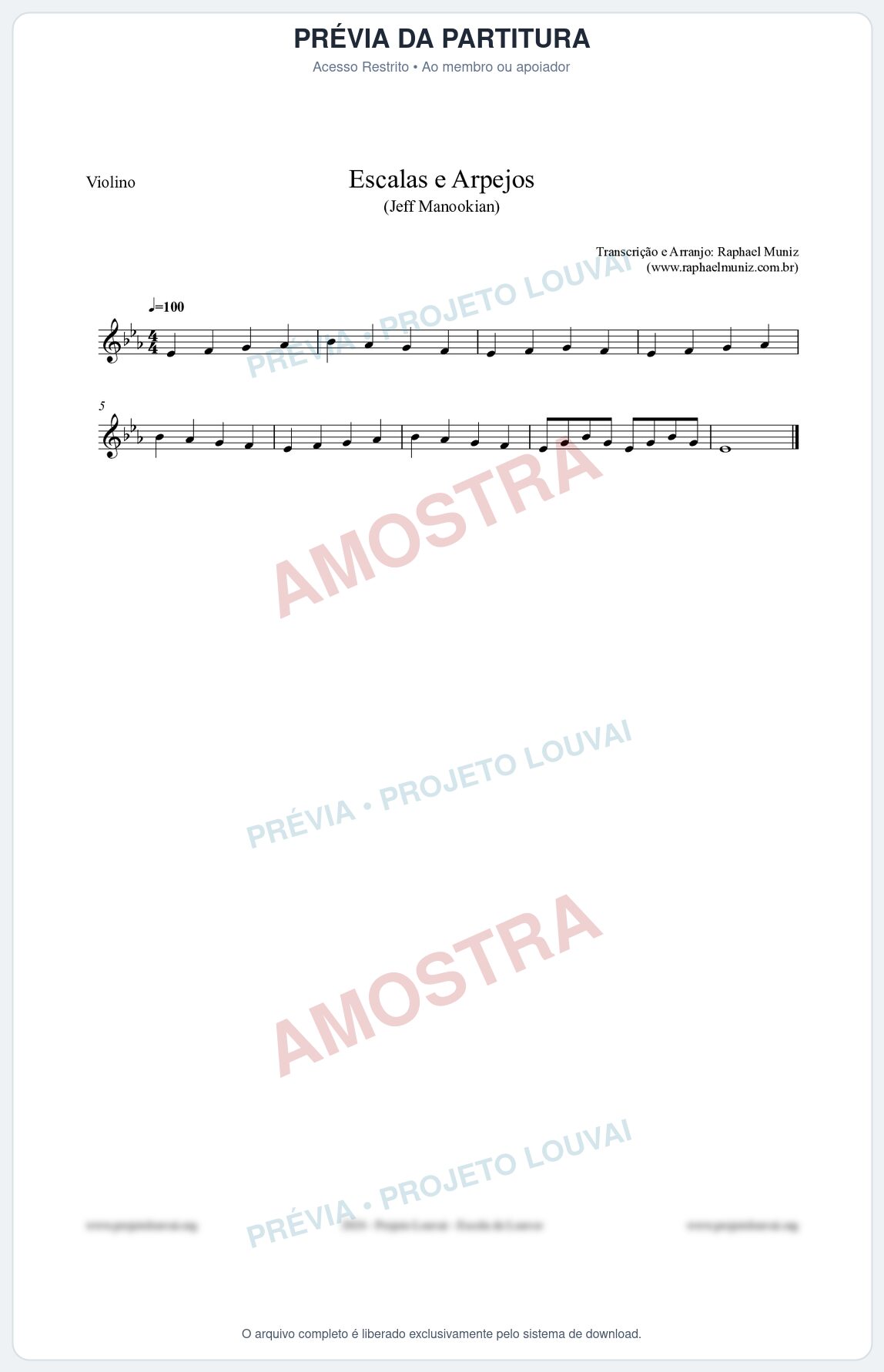Prévia protegida da primeira página da partitura Partitura para Violino - Escalas e Arpejos - Jeff Manookian