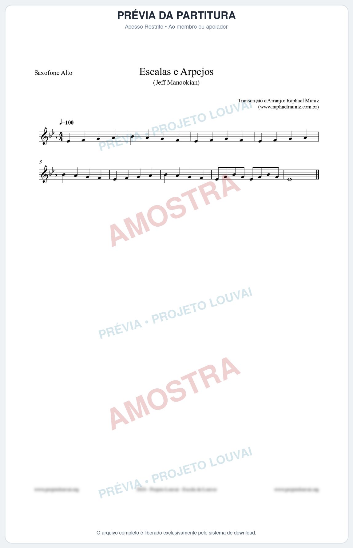 Prévia protegida da primeira página da partitura Partitura para Saxofone Alto - Escalas e Arpejos - Jeff Manookian