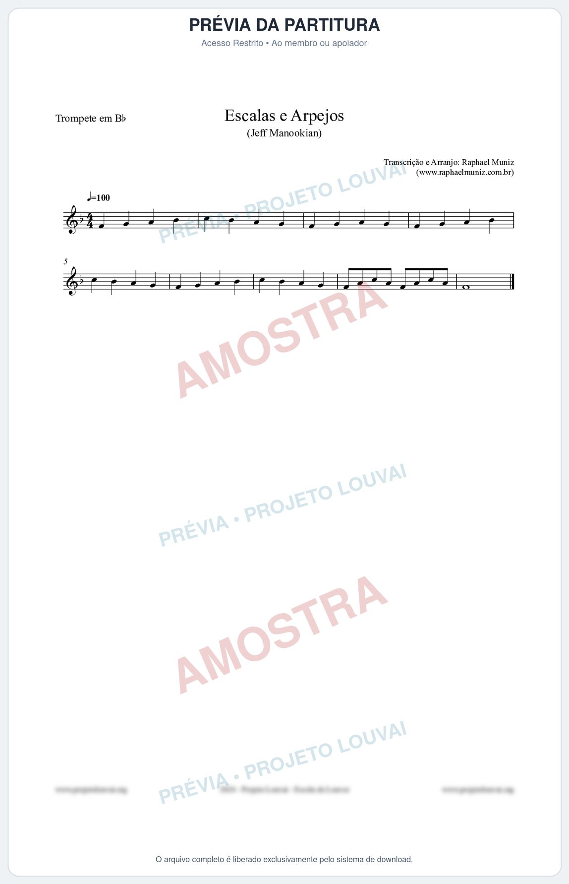 Prévia protegida da primeira página da partitura Partitura para Trompete em Bb - Escalas e Arpejos - Jeff Manookian