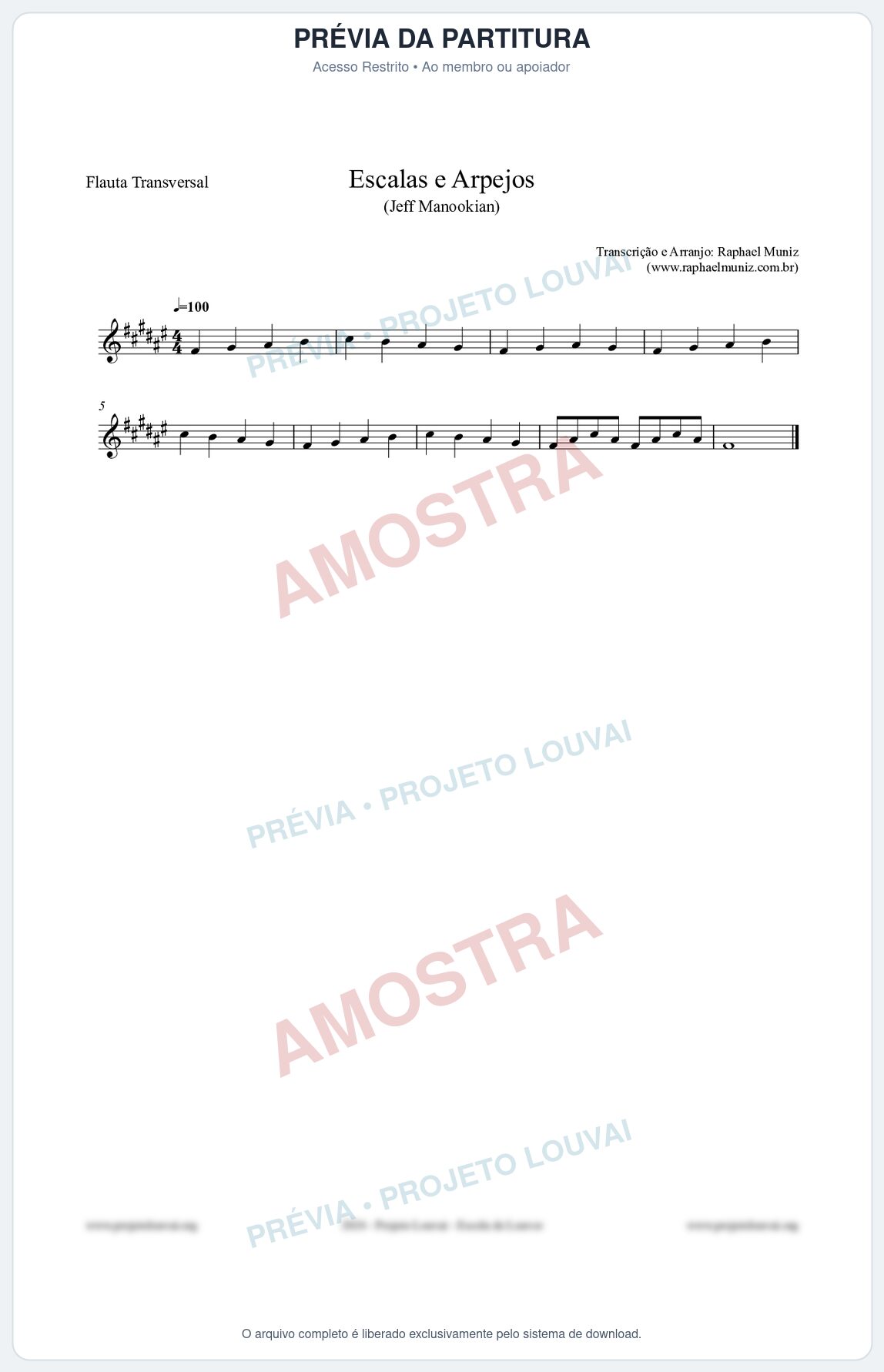 Prévia protegida da primeira página da partitura Partitura para Flauta Transversal - Escalas e Arpejos - Jeff Manookian