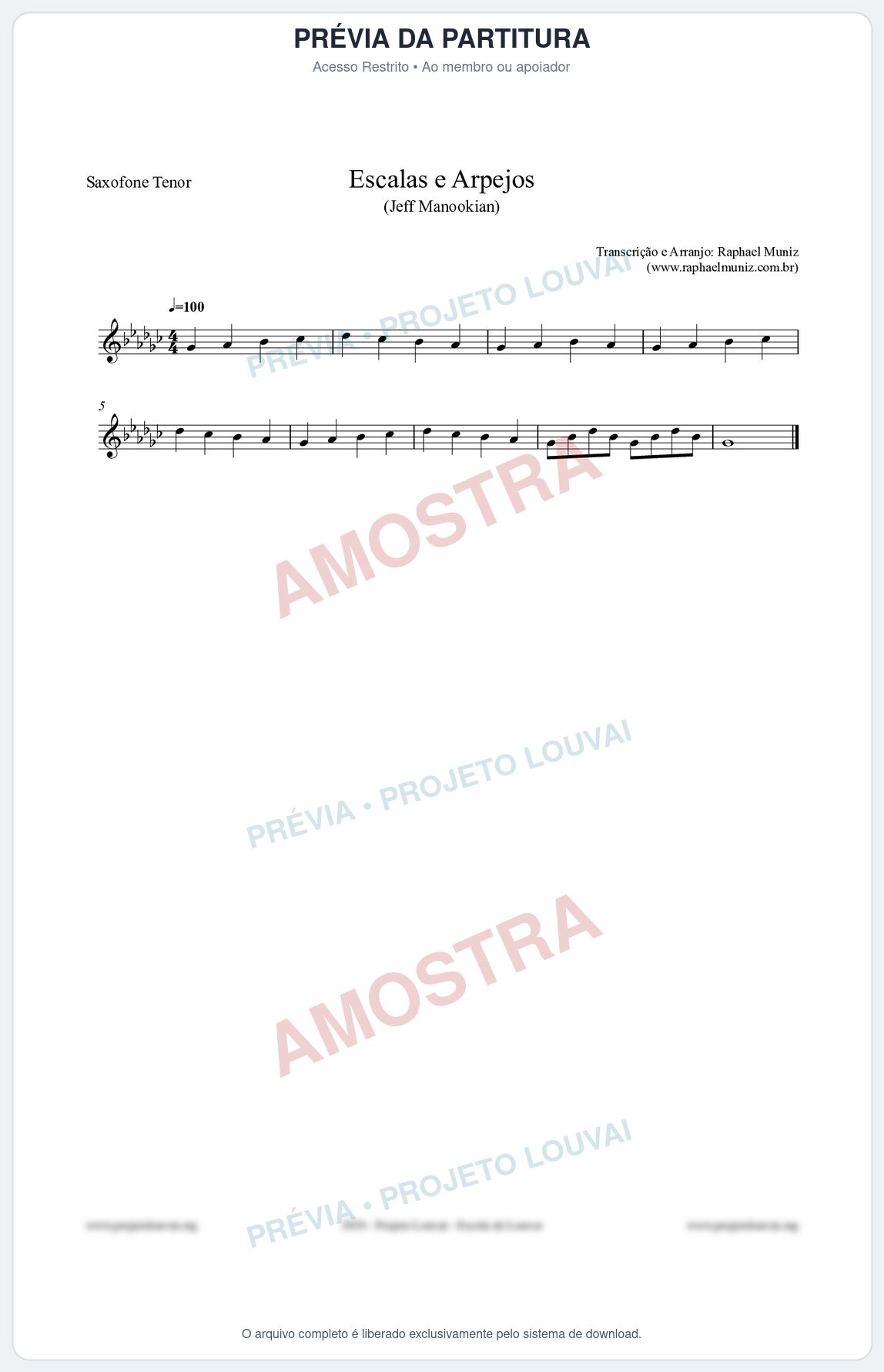 Prévia protegida da primeira página da partitura Partitura para Saxofone Tenor - Escalas e Arpejos - Jeff Manookian