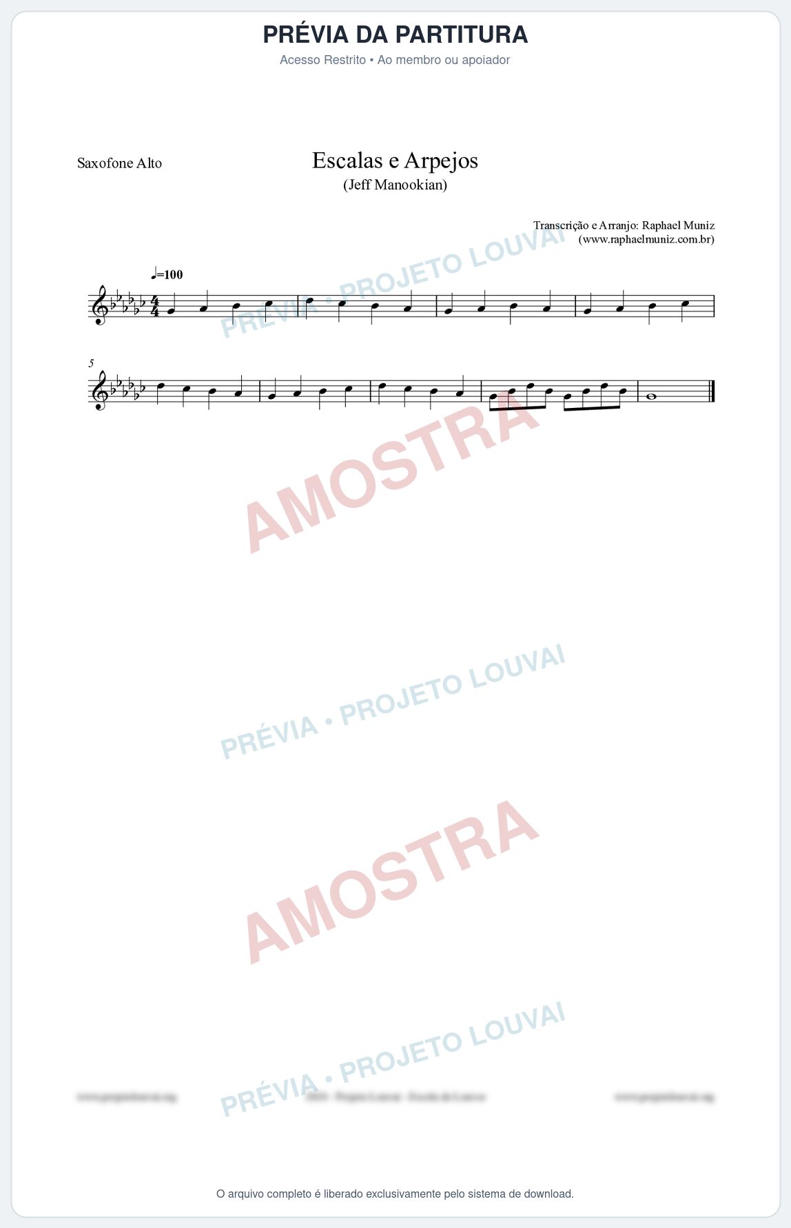Prévia protegida da primeira página da partitura Partitura para Saxofone Alto - Escalas e Arpejos - Jeff Manookian