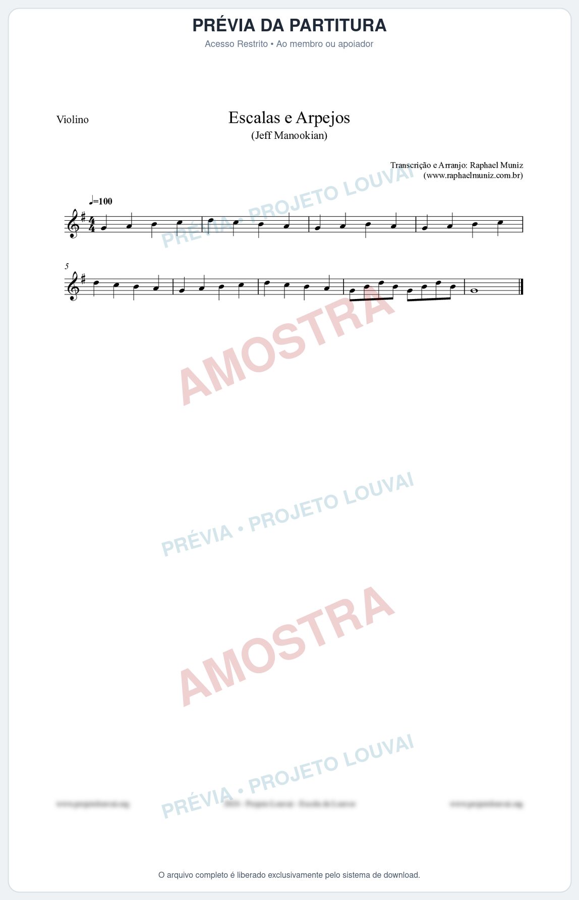 Prévia protegida da primeira página da partitura Partitura para Violino - Escalas e Arpejos - Jeff Manookian