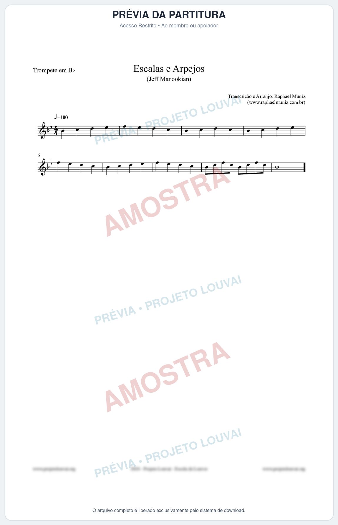 Prévia protegida da primeira página da partitura Partitura para Trompete em Bb - Escalas e Arpejos - Jeff Manookian