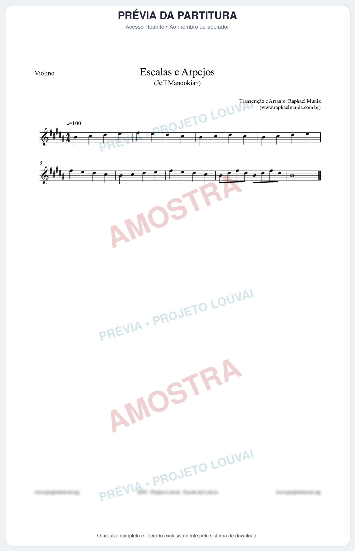 Prévia protegida da primeira página da partitura Partitura para Violino - Escalas e Arpejos - Jeff Manookian