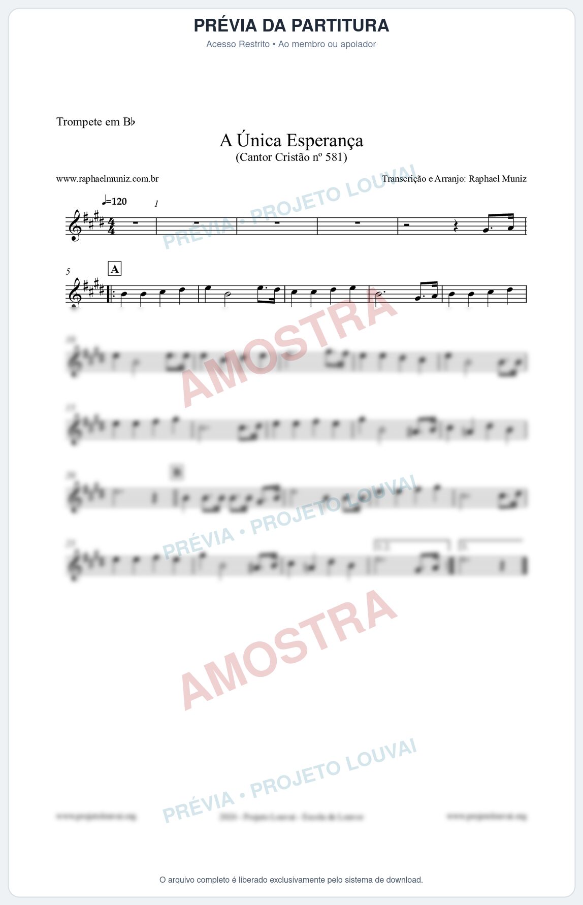 Prévia protegida da primeira página da partitura Partitura para Trompete em Bb - A Única Esperança - Cantor Cristão 581 - Clássicos do Gospel