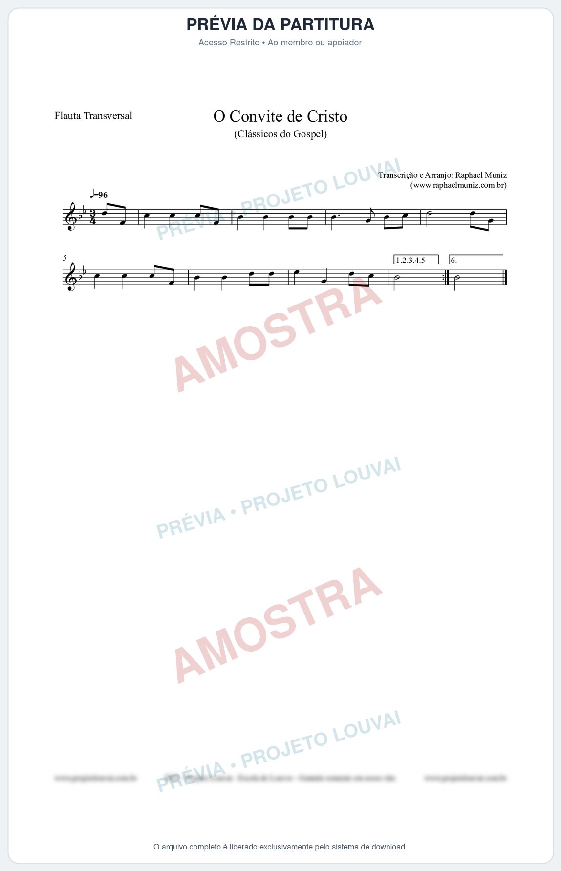Prévia protegida da primeira página da partitura Partitura para Flauta Transversal - O Convite de Cristo - Harpa Cristã nº19 - Clássicos do Gospel