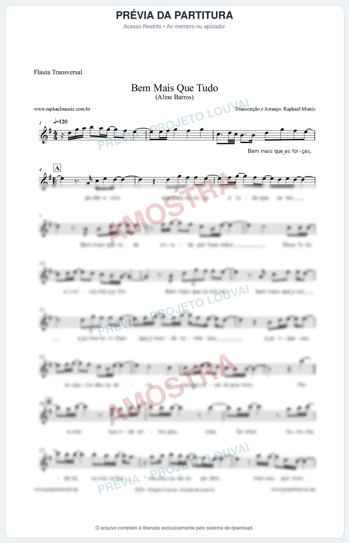 Prévia protegida da primeira página da partitura Partitura para Flauta Transversal - Bem Mais Que Tudo - Aline Barros