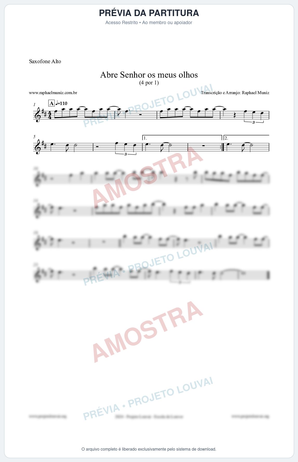 Prévia protegida da primeira página da partitura Partitura para Saxofone Alto - Abre Senhor os meus olhos - Quatro por Um
