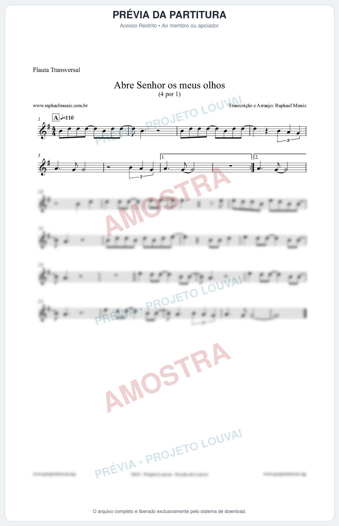 Prévia protegida da primeira página da partitura Partitura para Flauta Transversal - Abre Senhor os meus olhos - Quatro por Um