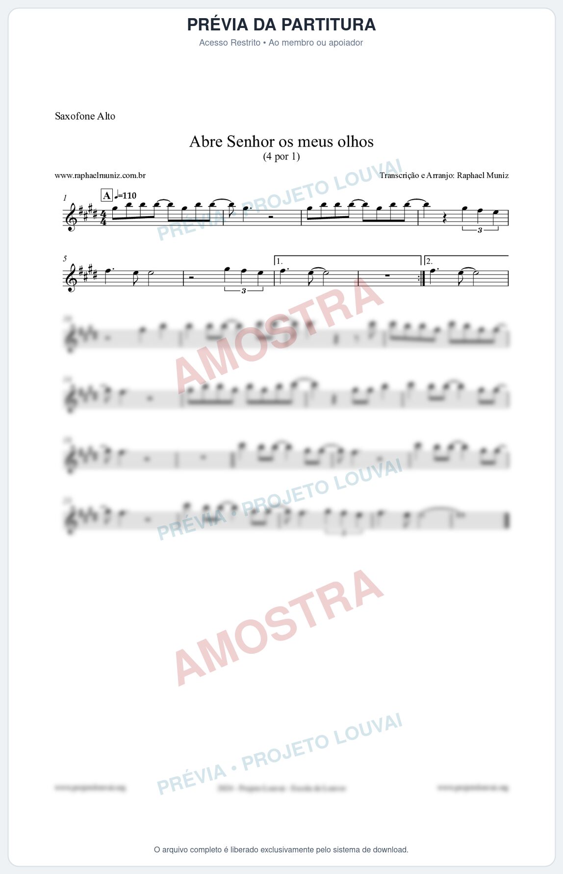 Prévia protegida da primeira página da partitura Partitura para Saxofone Alto - Abre Senhor os meus olhos - Quatro por Um