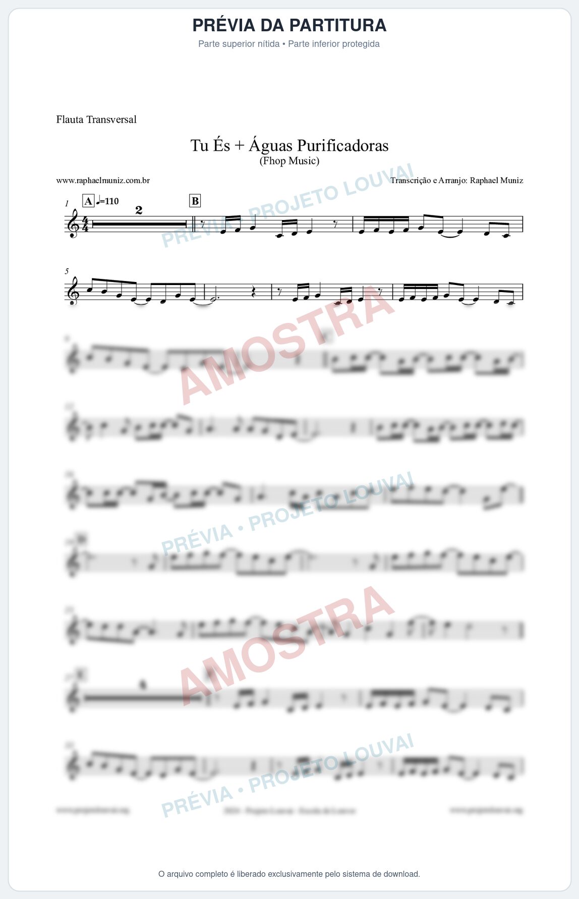 Prévia protegida da primeira página da partitura Partitura para Flauta Transversal - Tu És + Águas Purificadoras - Fhop Music