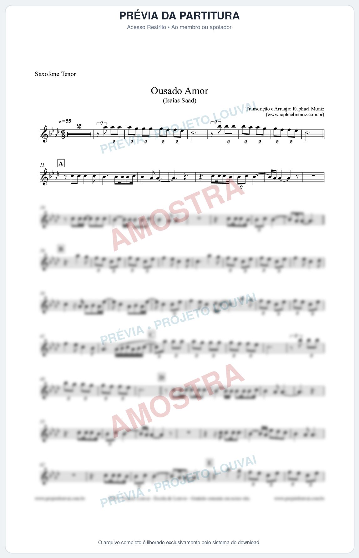 Prévia protegida da primeira página da partitura Partitura para Sax Tenor - Ousado Amor (Reckless Love) - Isaias Saad