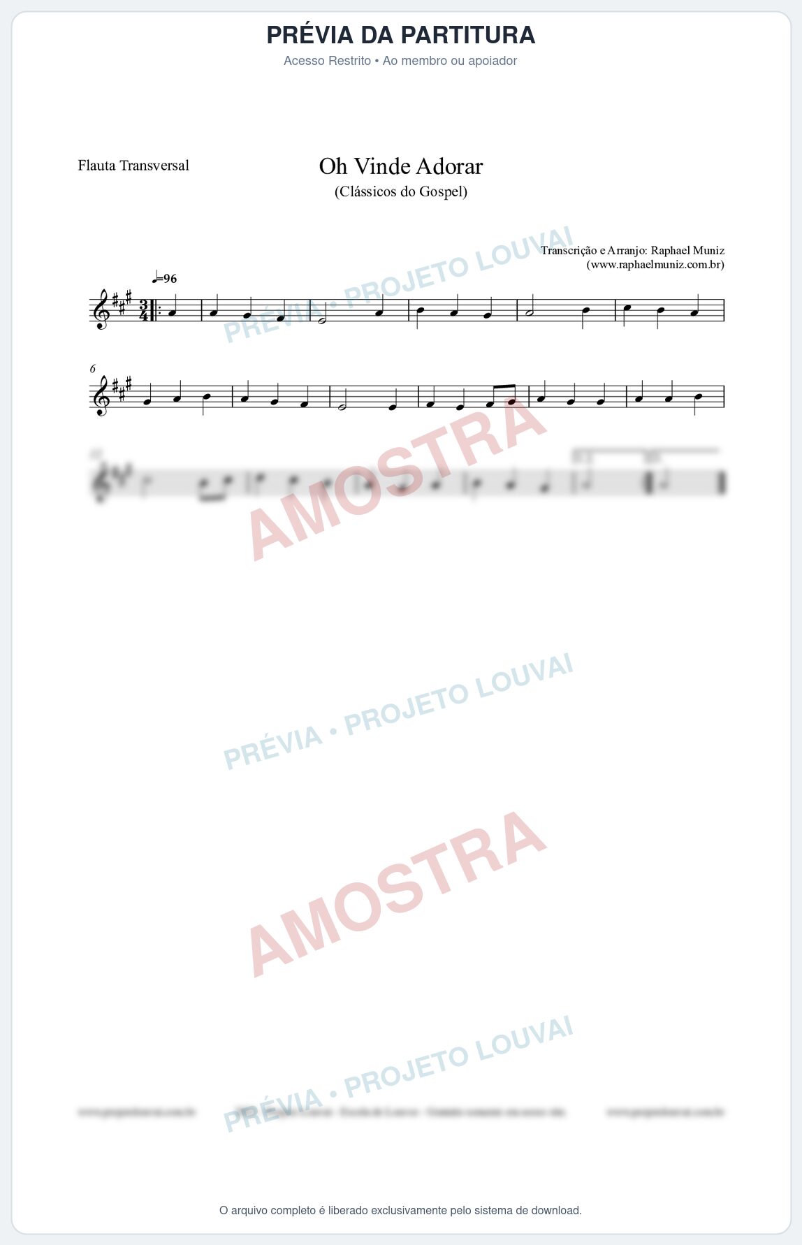 Prévia protegida da primeira página da partitura Partitura para Flauta Transversal - Oh Vinde Adorar - HCC nº1 - Clássicos do Gospel