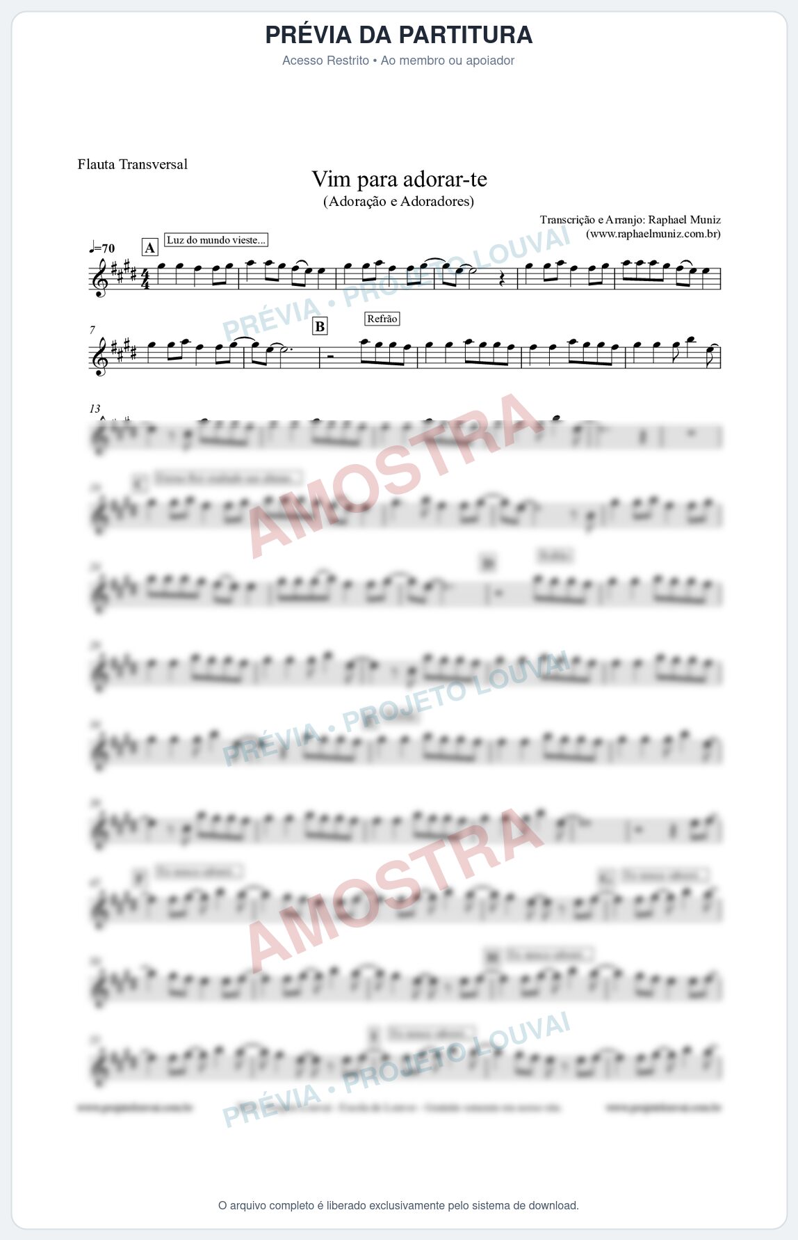 Prévia protegida da primeira página da partitura Partitura para Flauta Transversal - Vim Para Adorar-te - Adoração e Adoradores