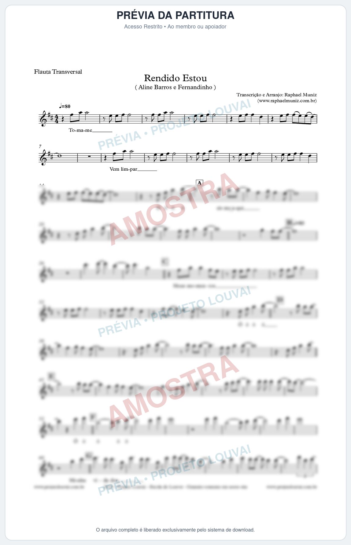 Prévia protegida da primeira página da partitura Partitura para Flauta Transversal - Rendido Estou - Aline Barros e Fernandinho