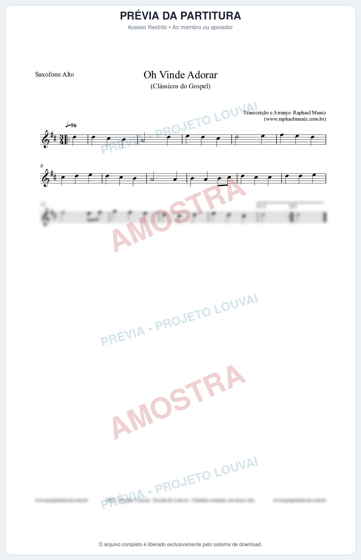 Prévia protegida da primeira página da partitura Partitura para Saxofone Alto - Oh Vinde Adorar - HCC nº1 - Clássicos do Gospel