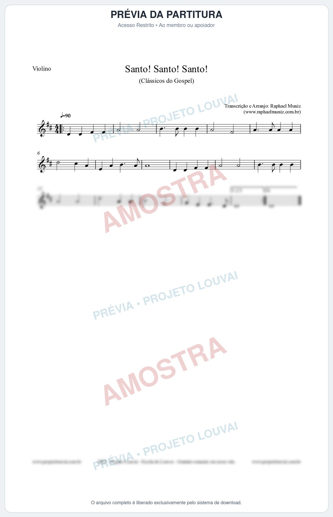 Prévia protegida da primeira página da partitura Partitura para Violino - Santo! Santo! Santo! - HCC nº2 - Clássicos do Gospel