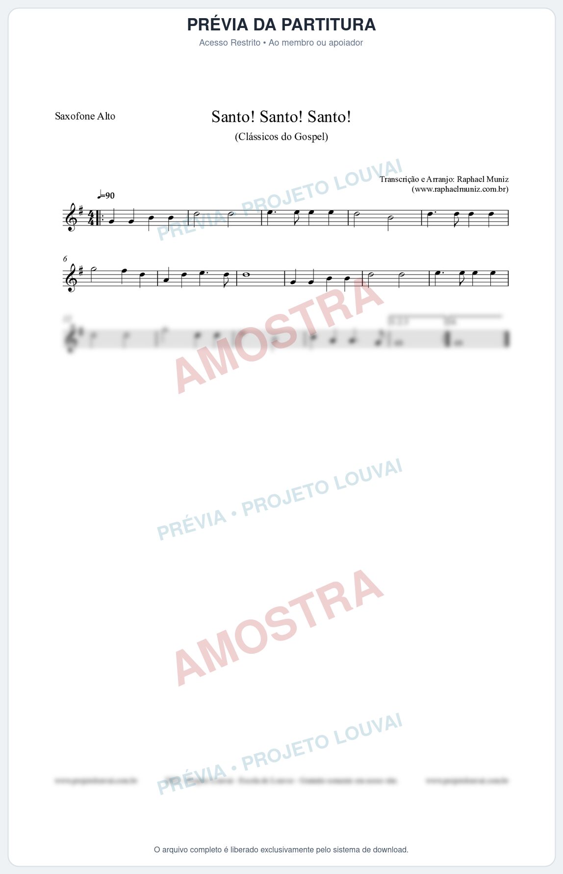 Prévia protegida da primeira página da partitura Partitura para Saxofone Alto - Santo! Santo! Santo! - HCC nº2 - Clássicos do Gospel