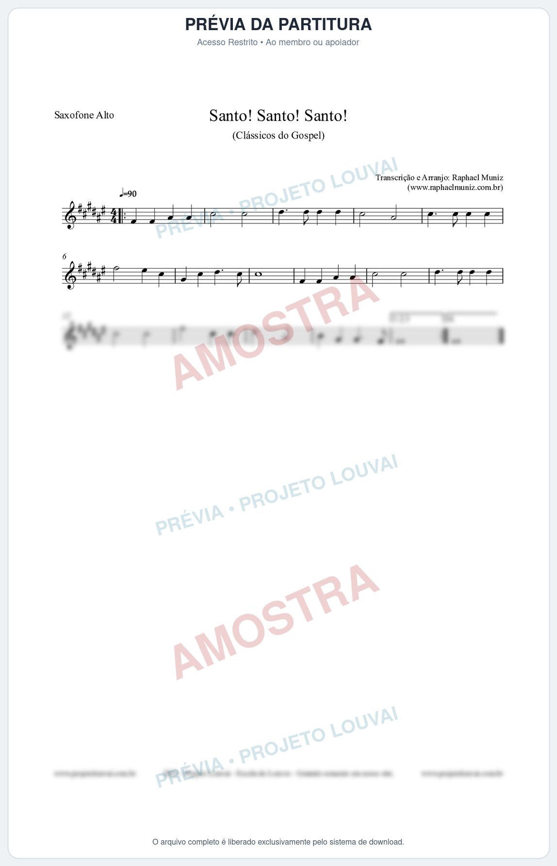 Prévia protegida da primeira página da partitura Partitura para Saxofone Alto - Santo! Santo! Santo! - HCC nº2 - Clássicos do Gospel