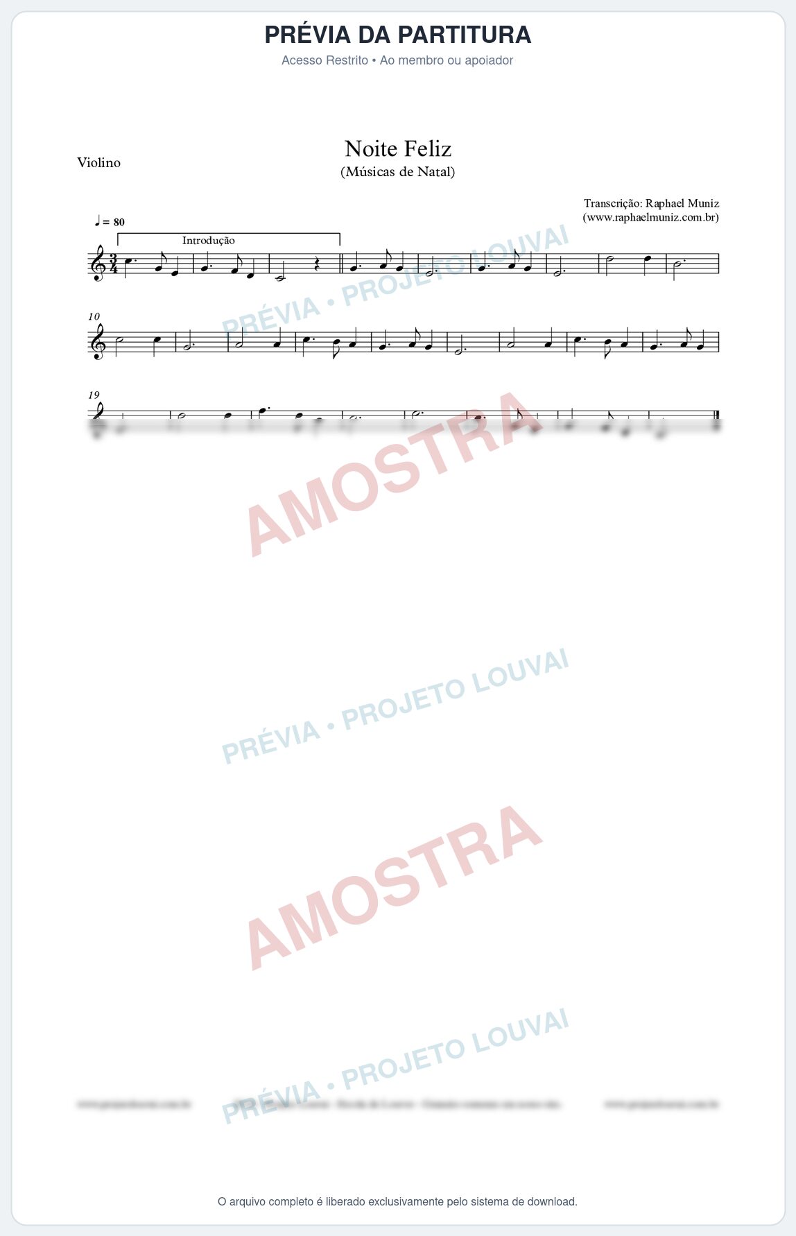 Prévia protegida da primeira página da partitura Partitura para Violino - Noite Feliz - Músicas de Natal